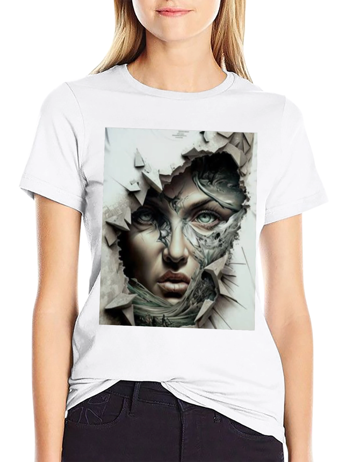 Artistic Woman Graphic Black T-Shirt