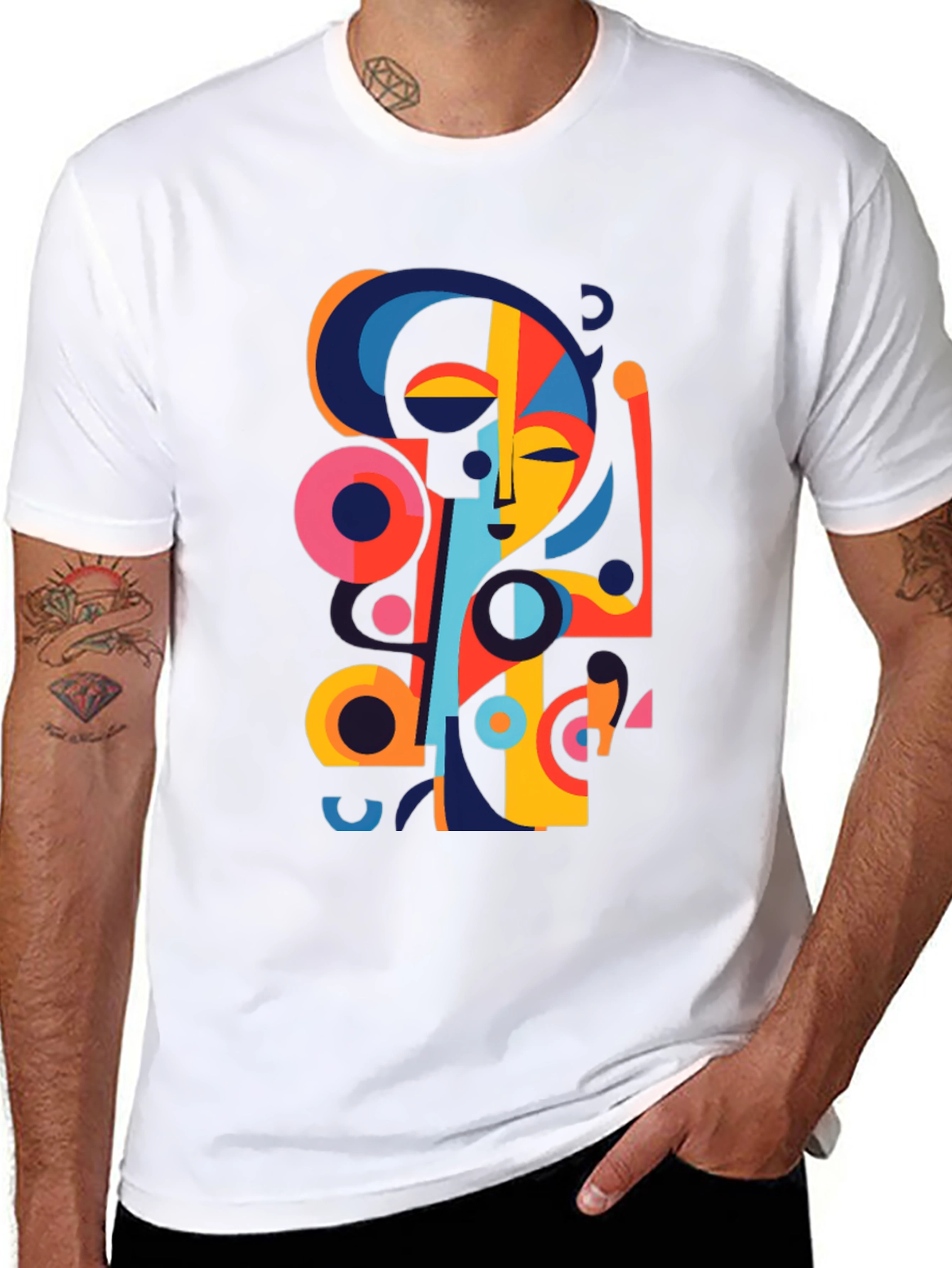 Abstract Face Graphic Black Tee