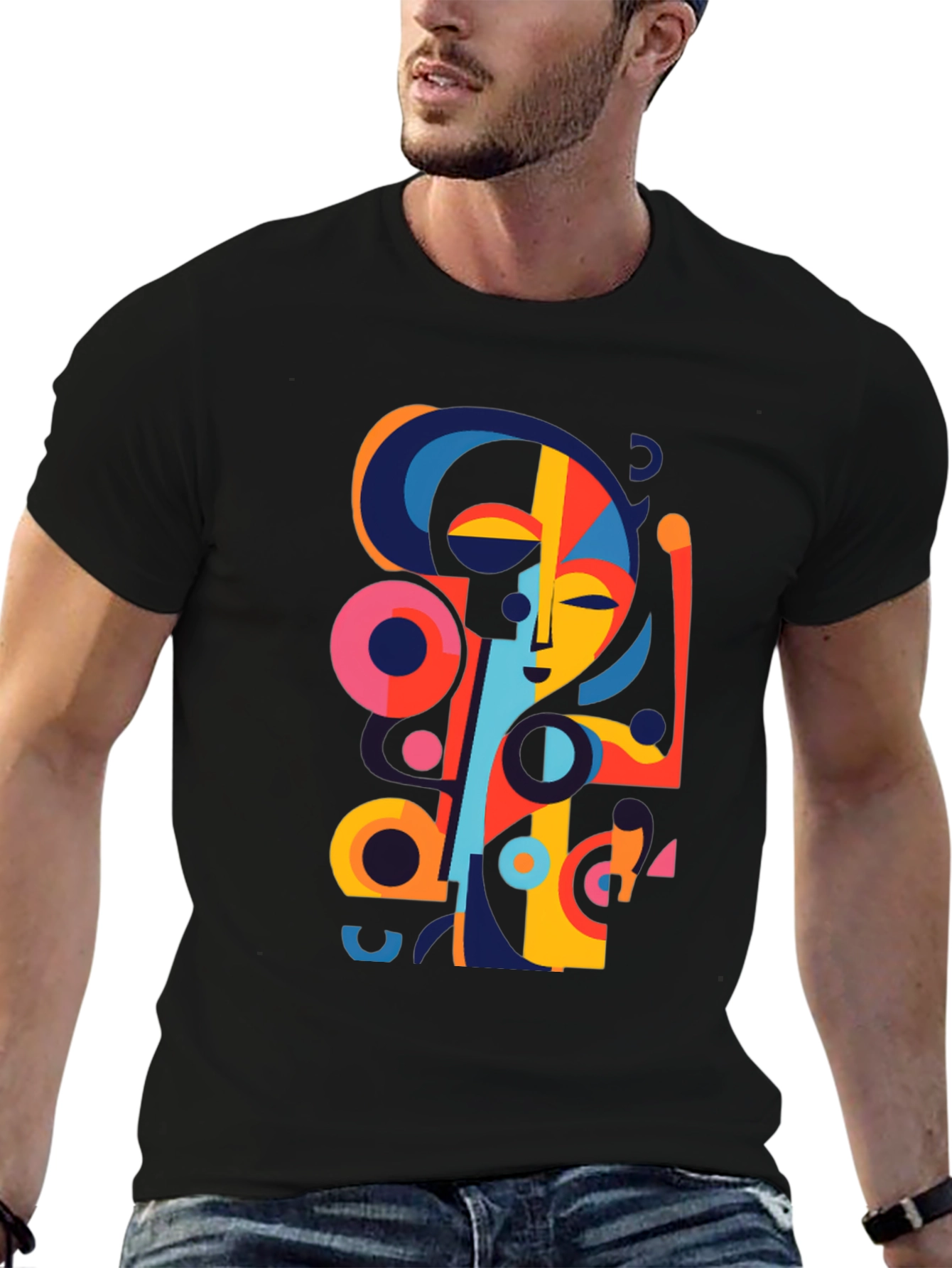 Abstract Face Graphic Black Tee