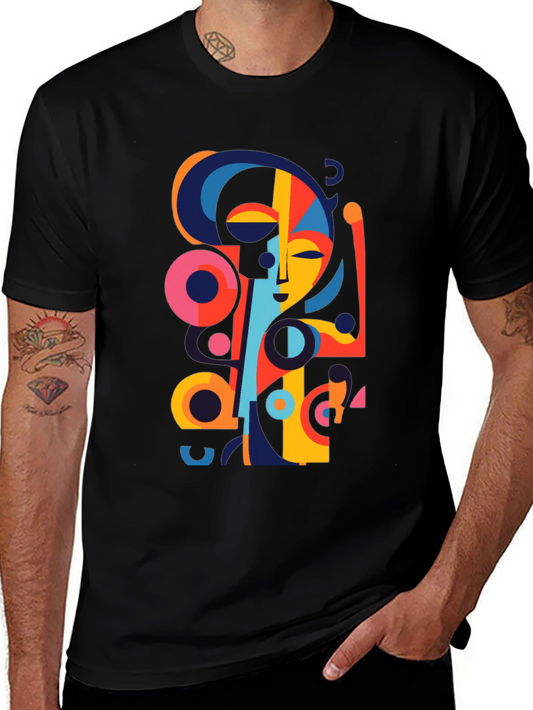Abstract Face Graphic Black Tee