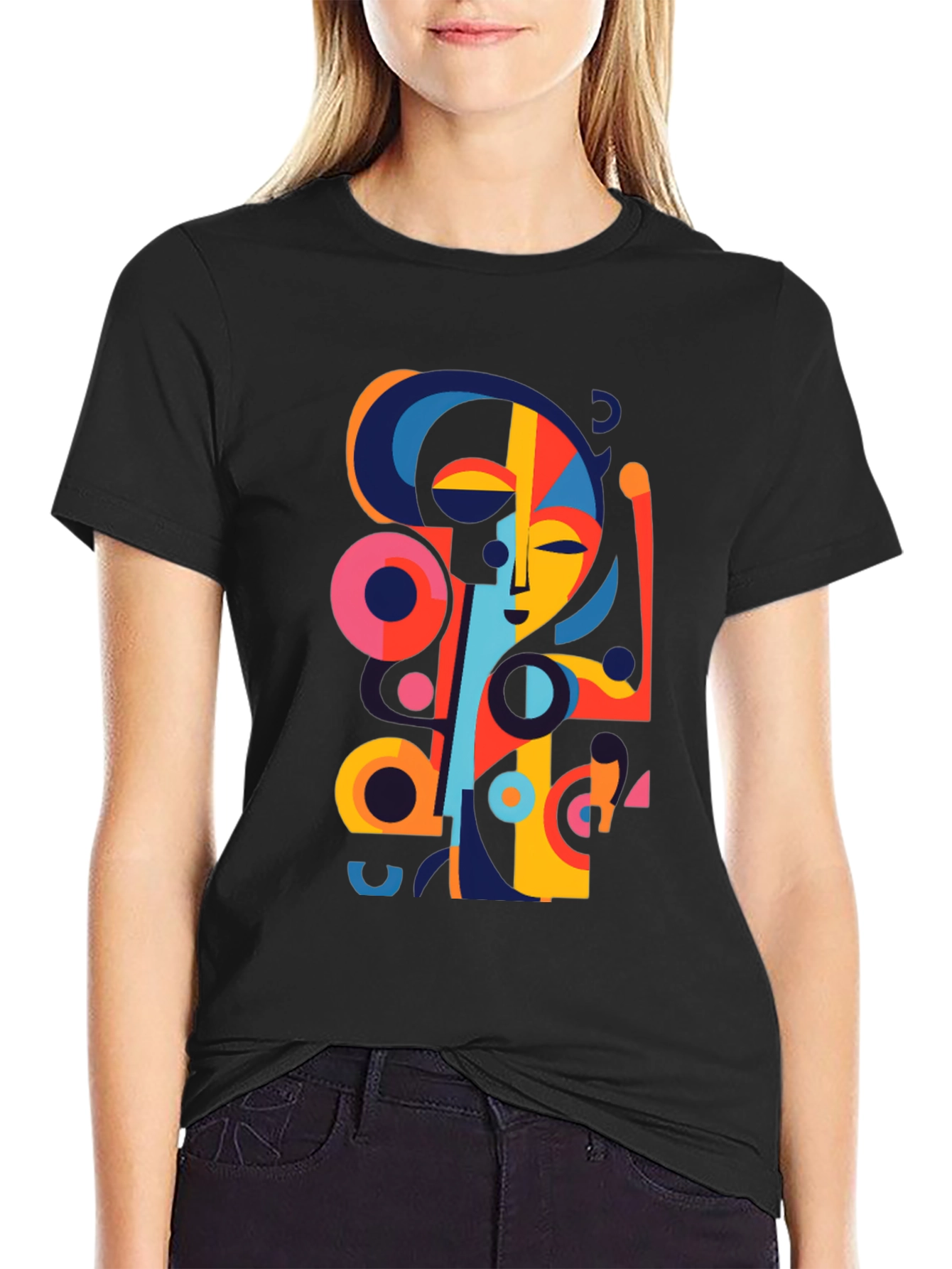 Abstract Face Graphic Black Tee