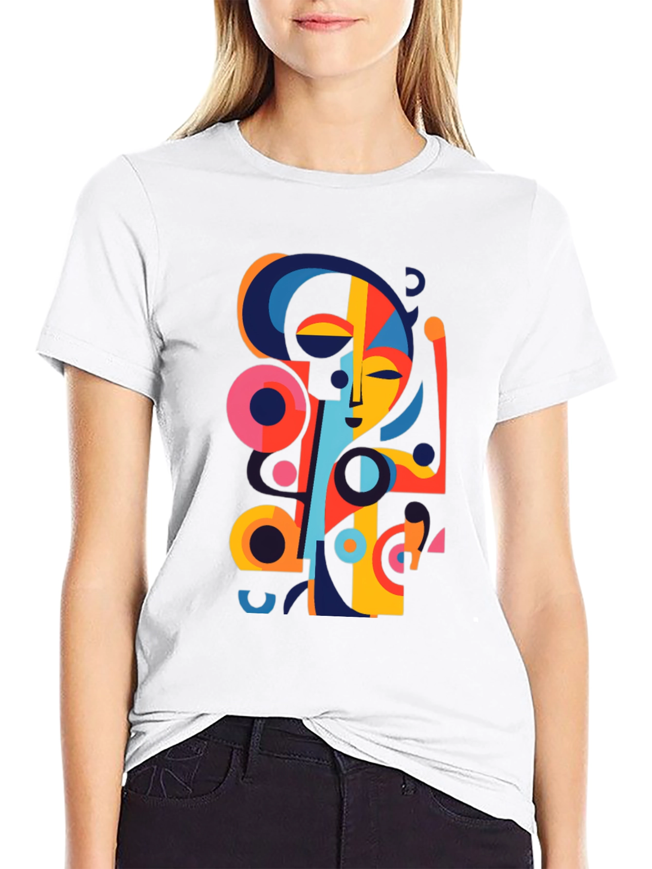 Abstract Face Graphic Black Tee