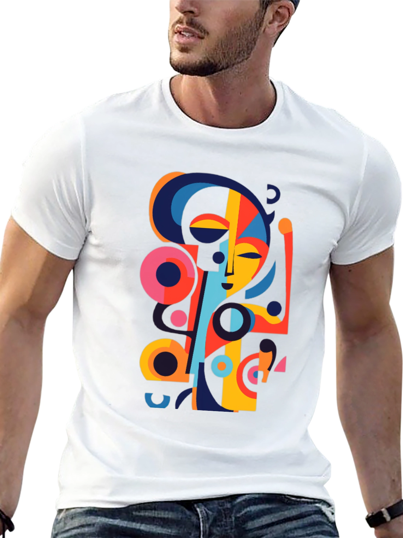 Abstract Face Graphic Black Tee