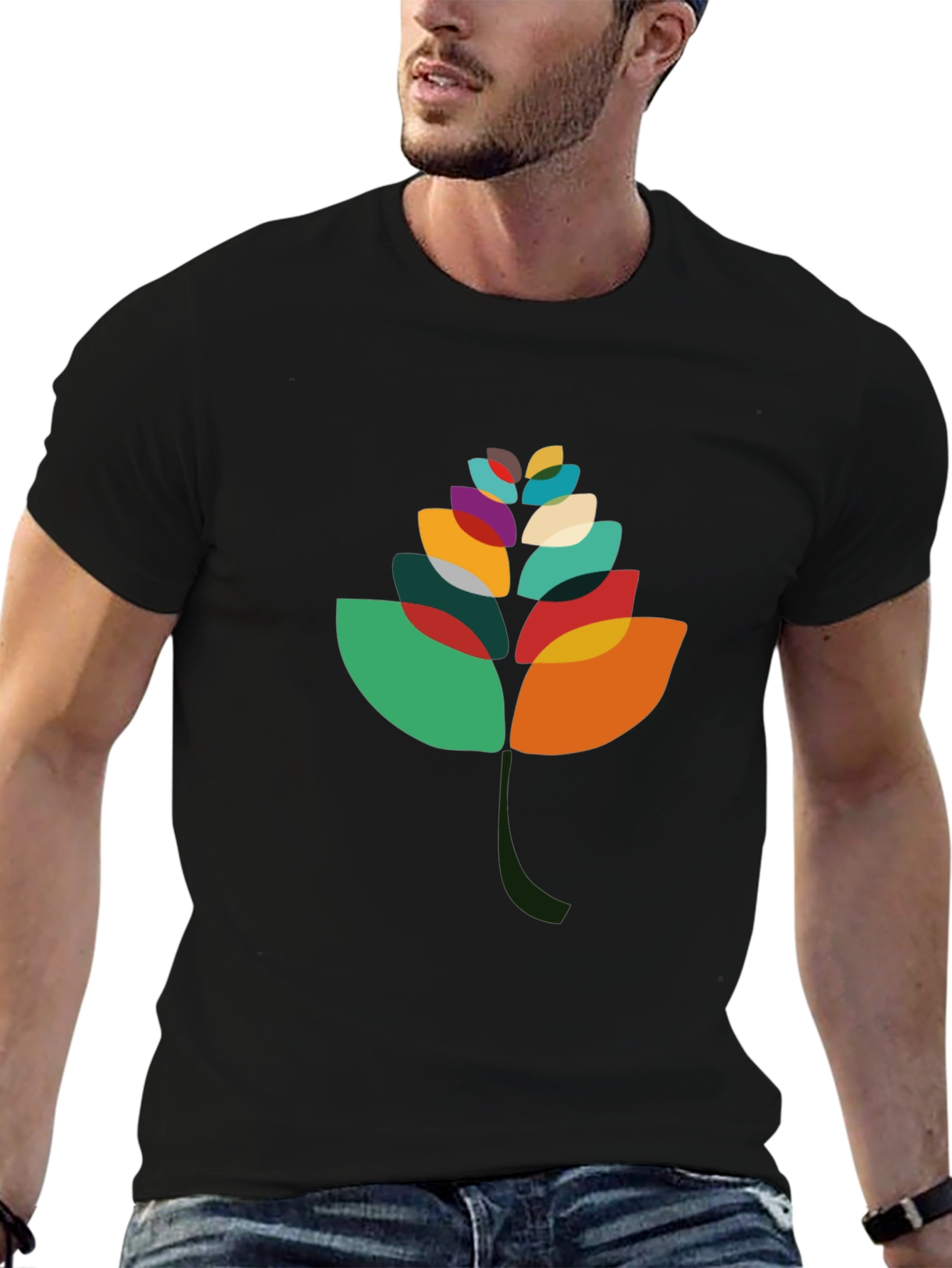 Abstract Leaf Graphic Black T-Shirt