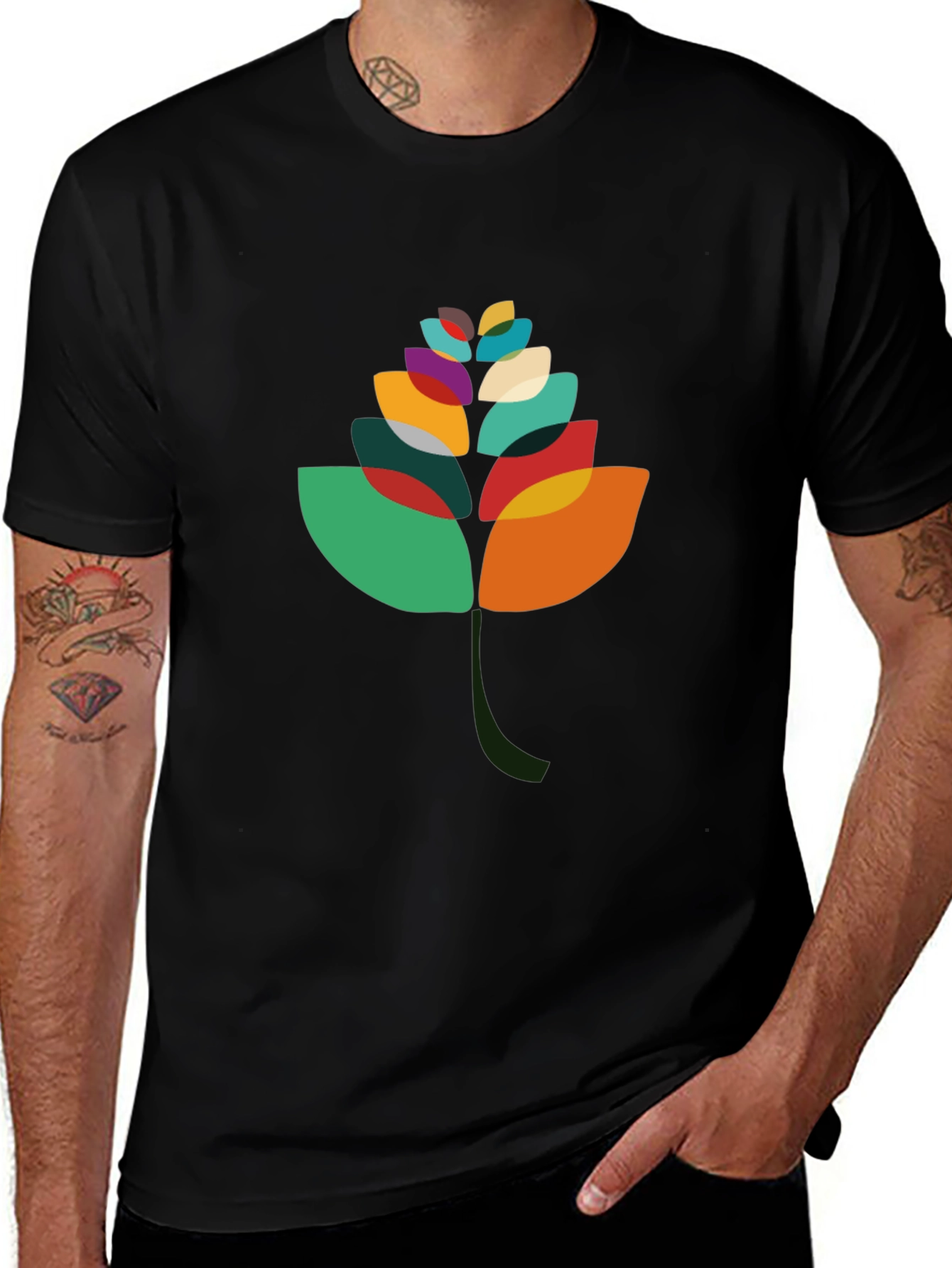 Abstract Leaf Graphic Black T-Shirt