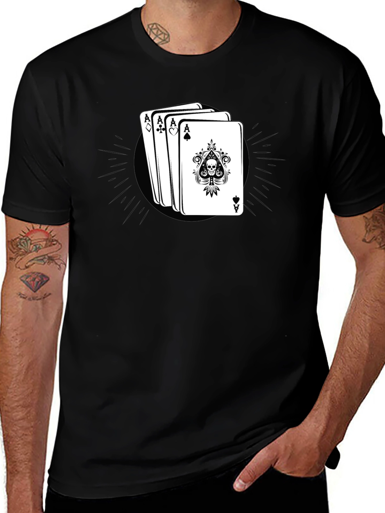 Ace Card Skull Graphic Black T-Shirt