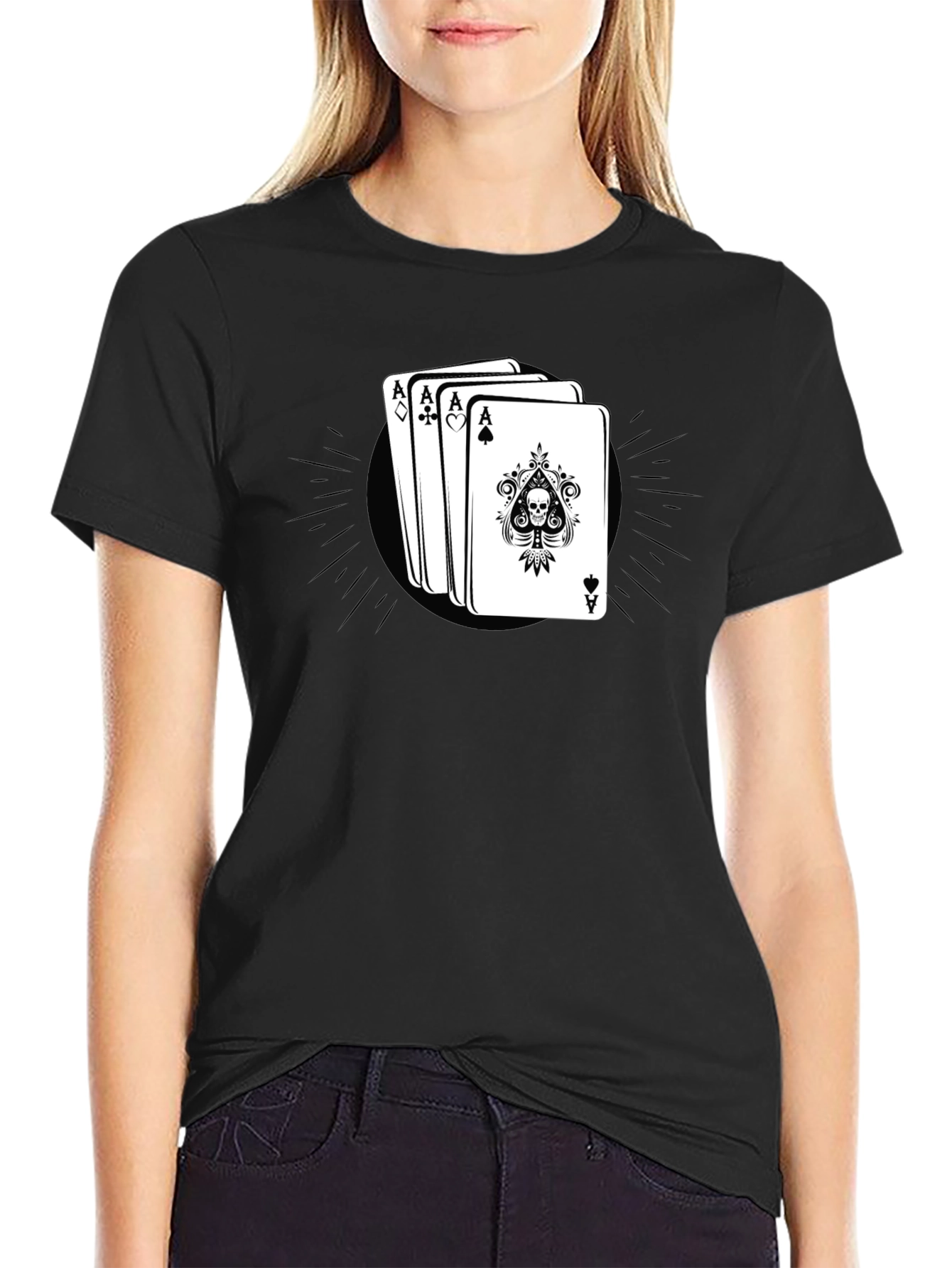 Ace Card Skull Graphic Black T-Shirt