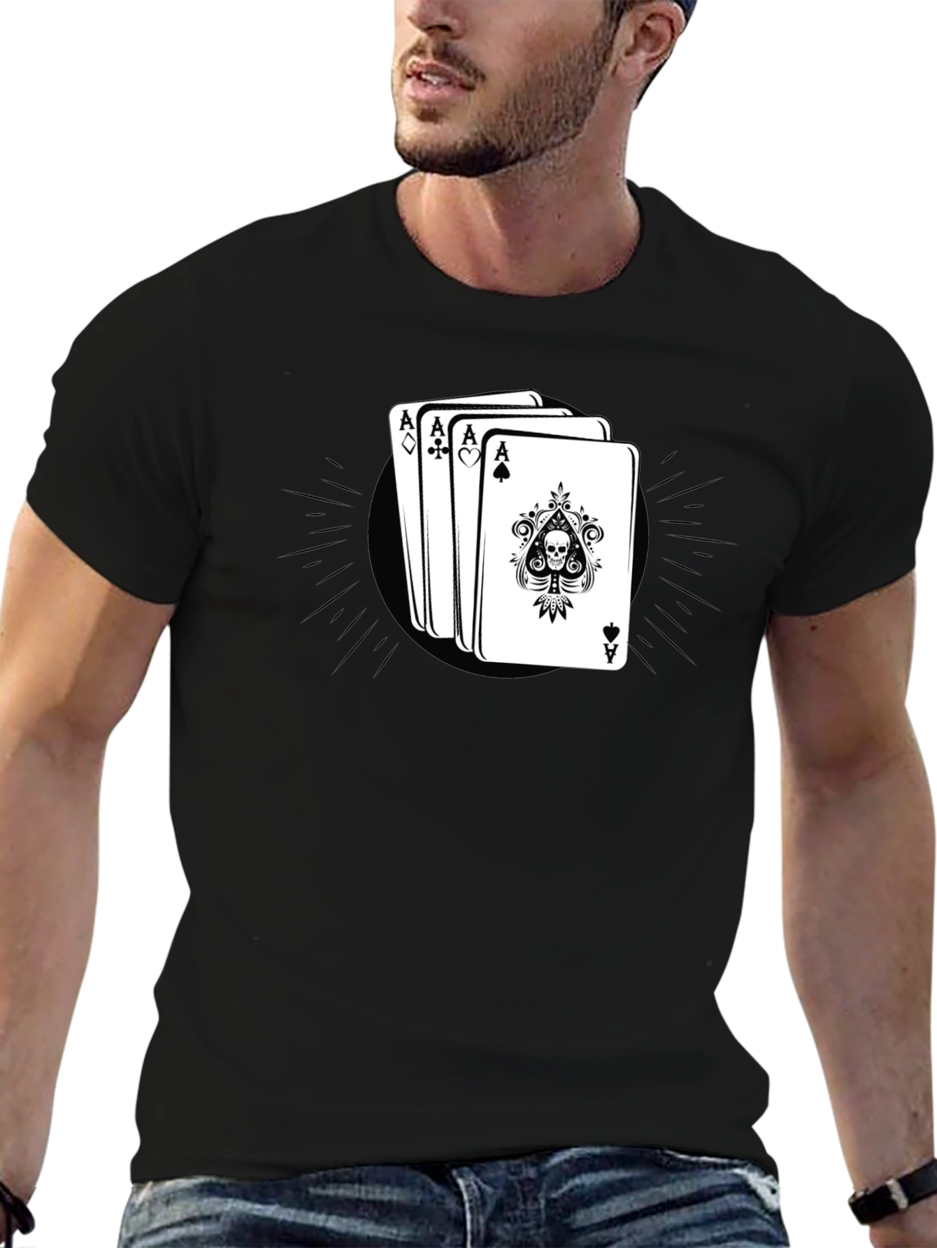 Ace Card Skull Graphic Black T-Shirt