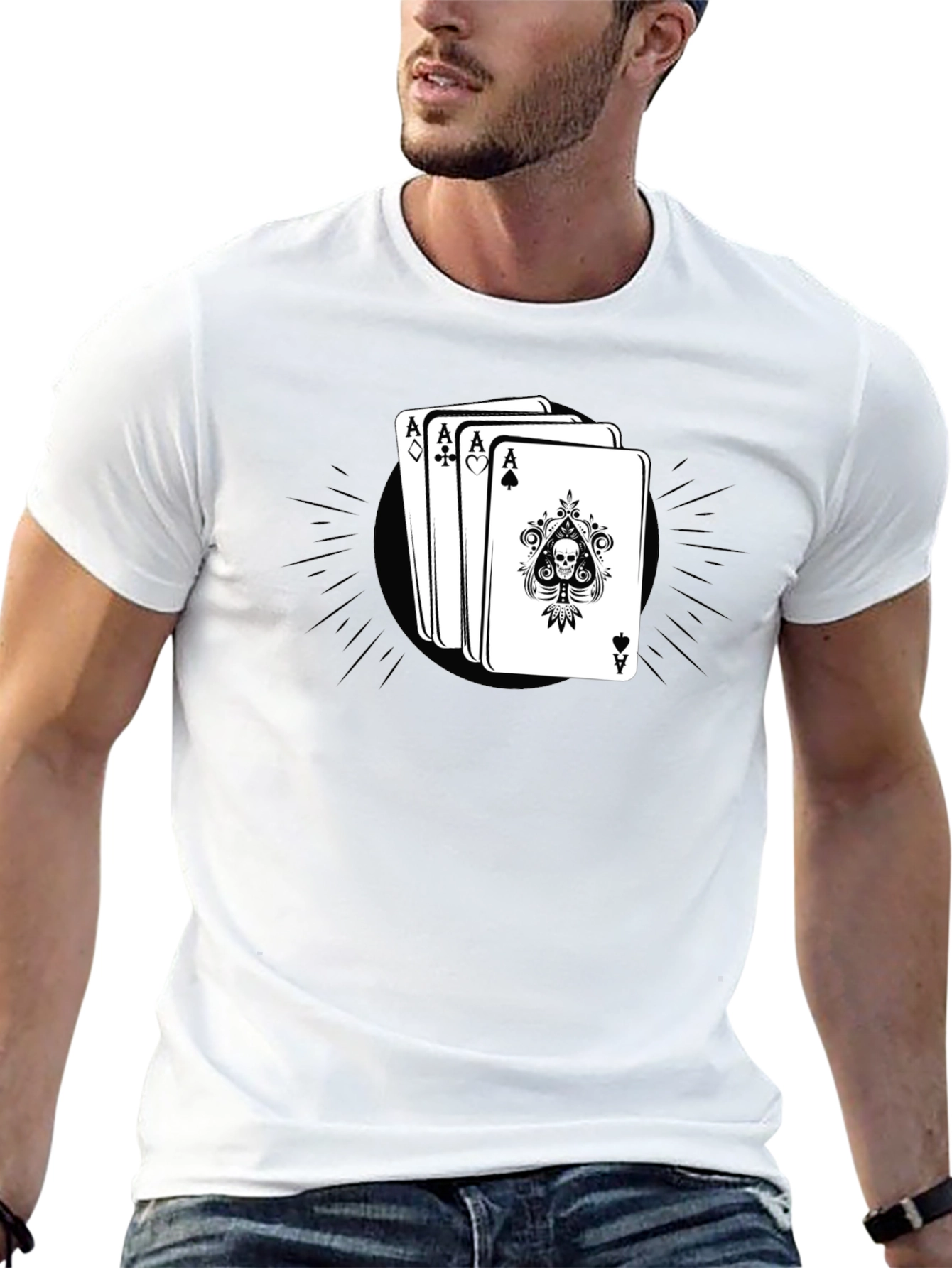 Ace Card Skull Graphic Black T-Shirt