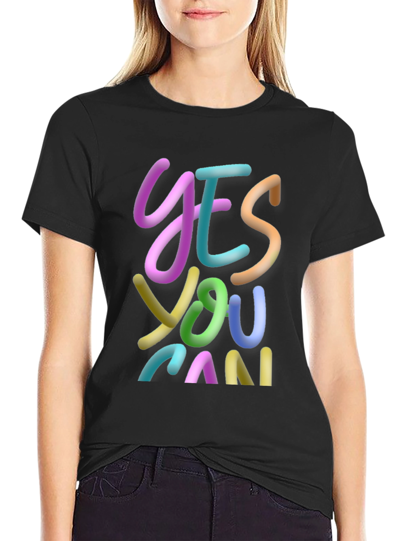 Yes You Can Graphic Tee - Inspirational Black T-Shirt