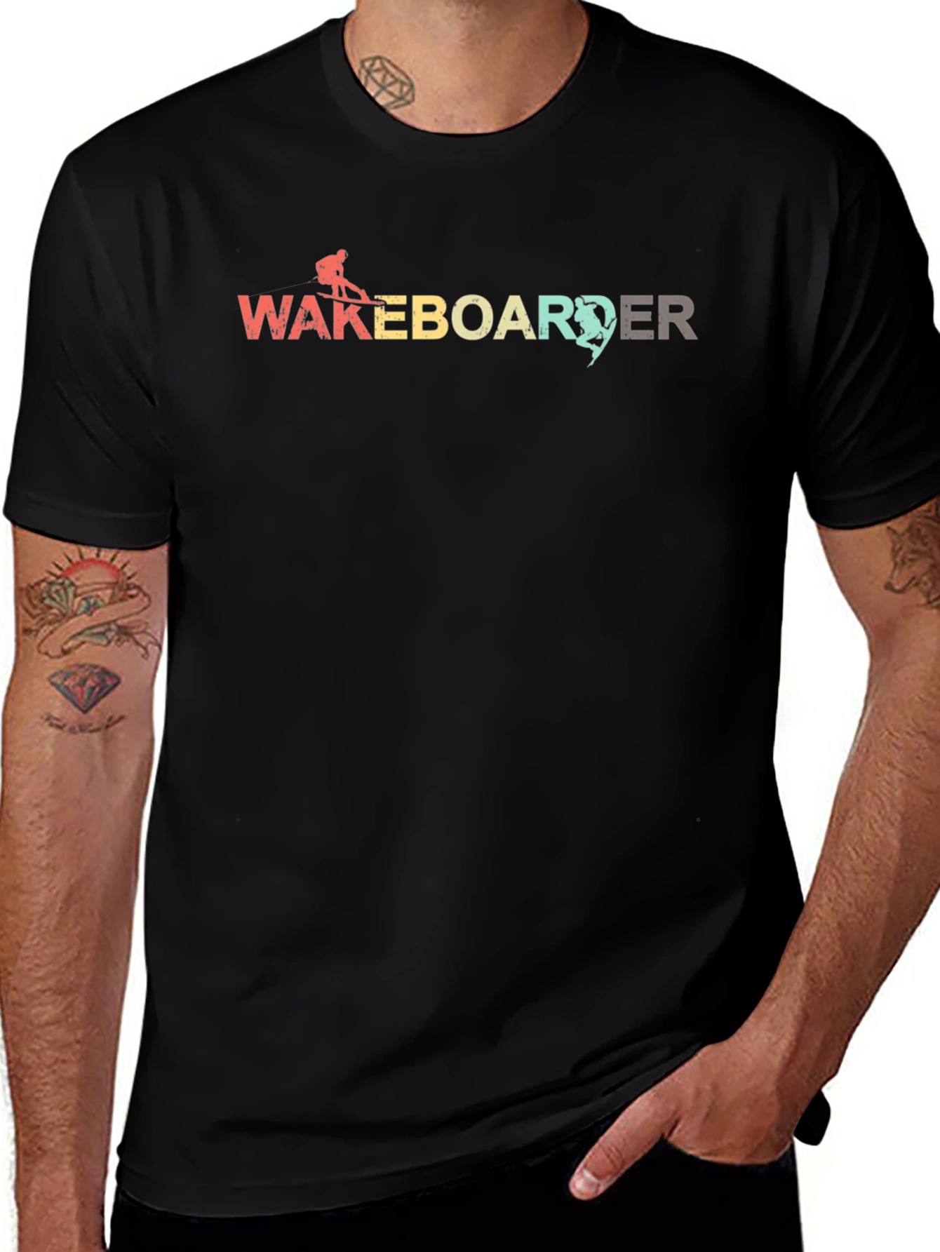Wakeboarder Graphic Tee - Black Cotton Blend