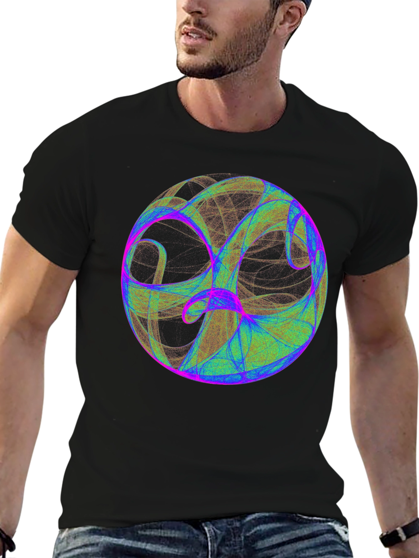 Abstract Sphere Graphic Print Black T-Shirt