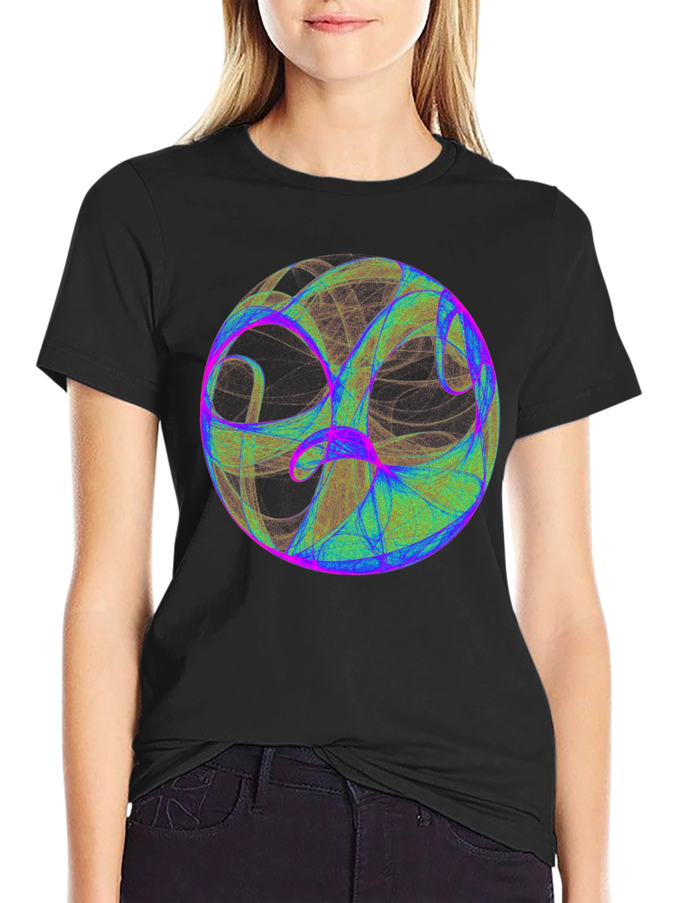 Abstract Sphere Graphic Print Black T-Shirt