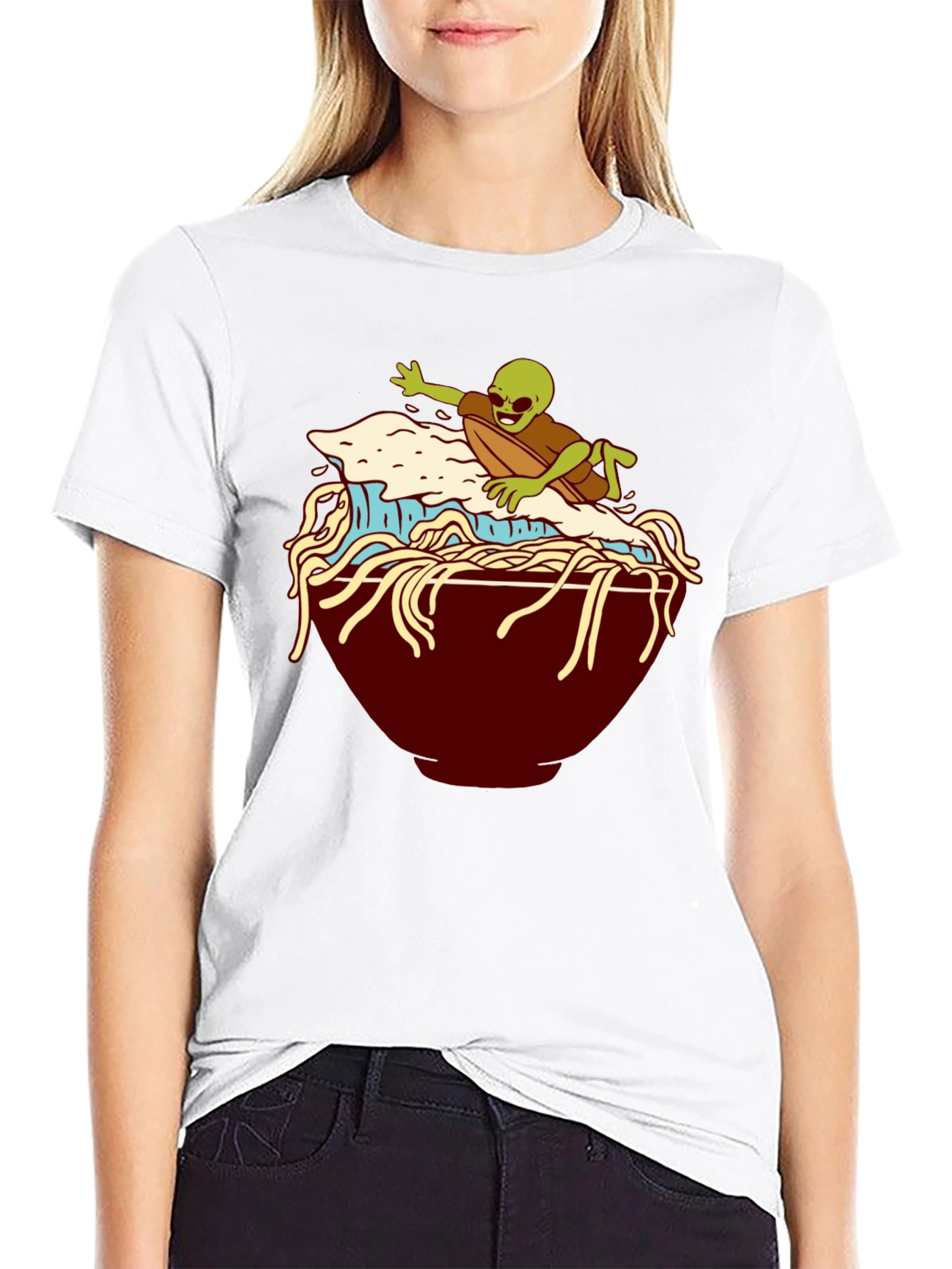 Alien Surfing Noodles Graphic T-Shirt