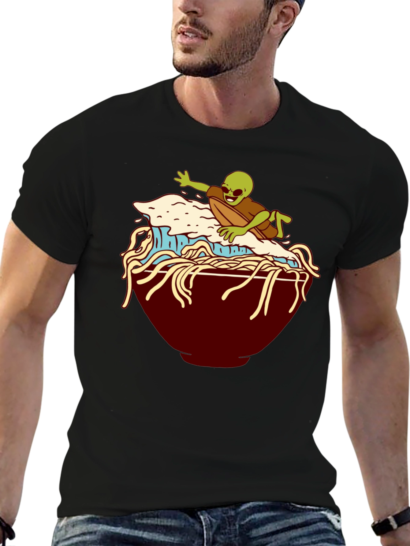 Alien Surfing Noodles Graphic T-Shirt