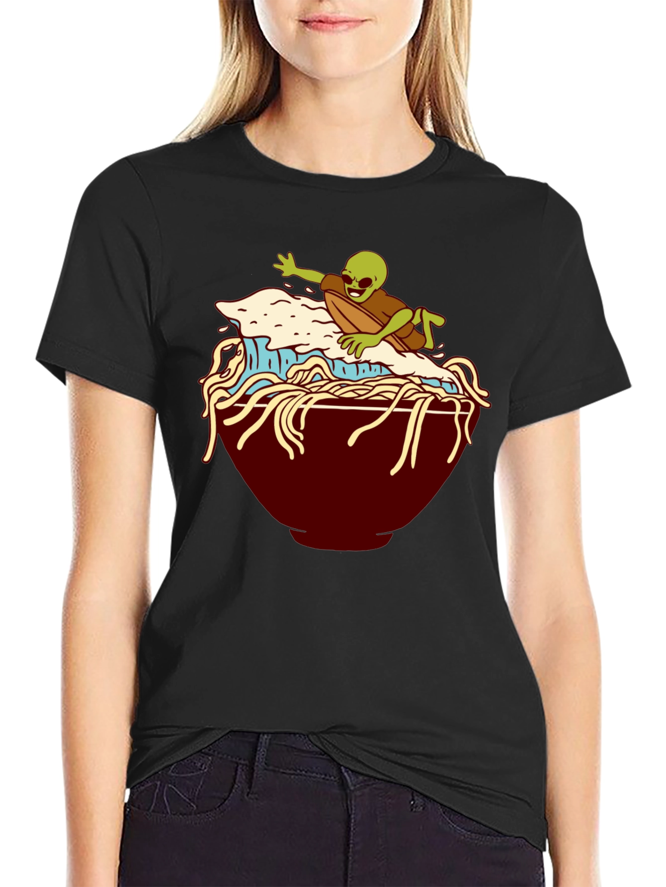 Alien Surfing Noodles Graphic T-Shirt