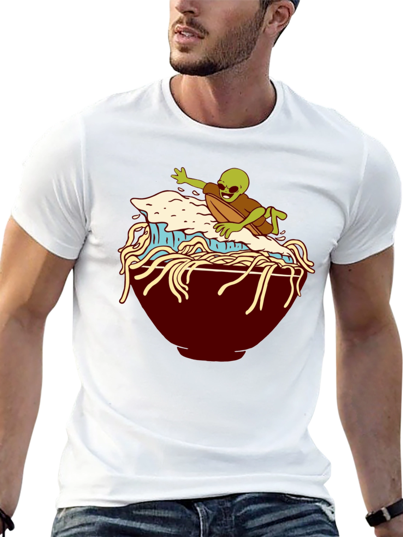 Alien Surfing Noodles Graphic T-Shirt