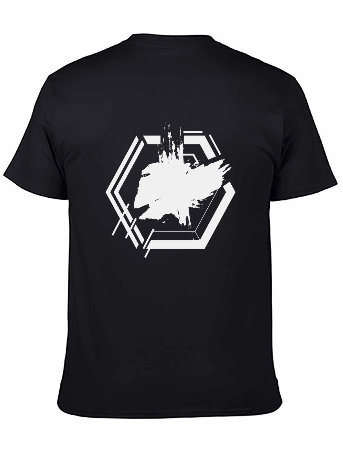 Abstract Hexagon Graphic Black T-Shirt