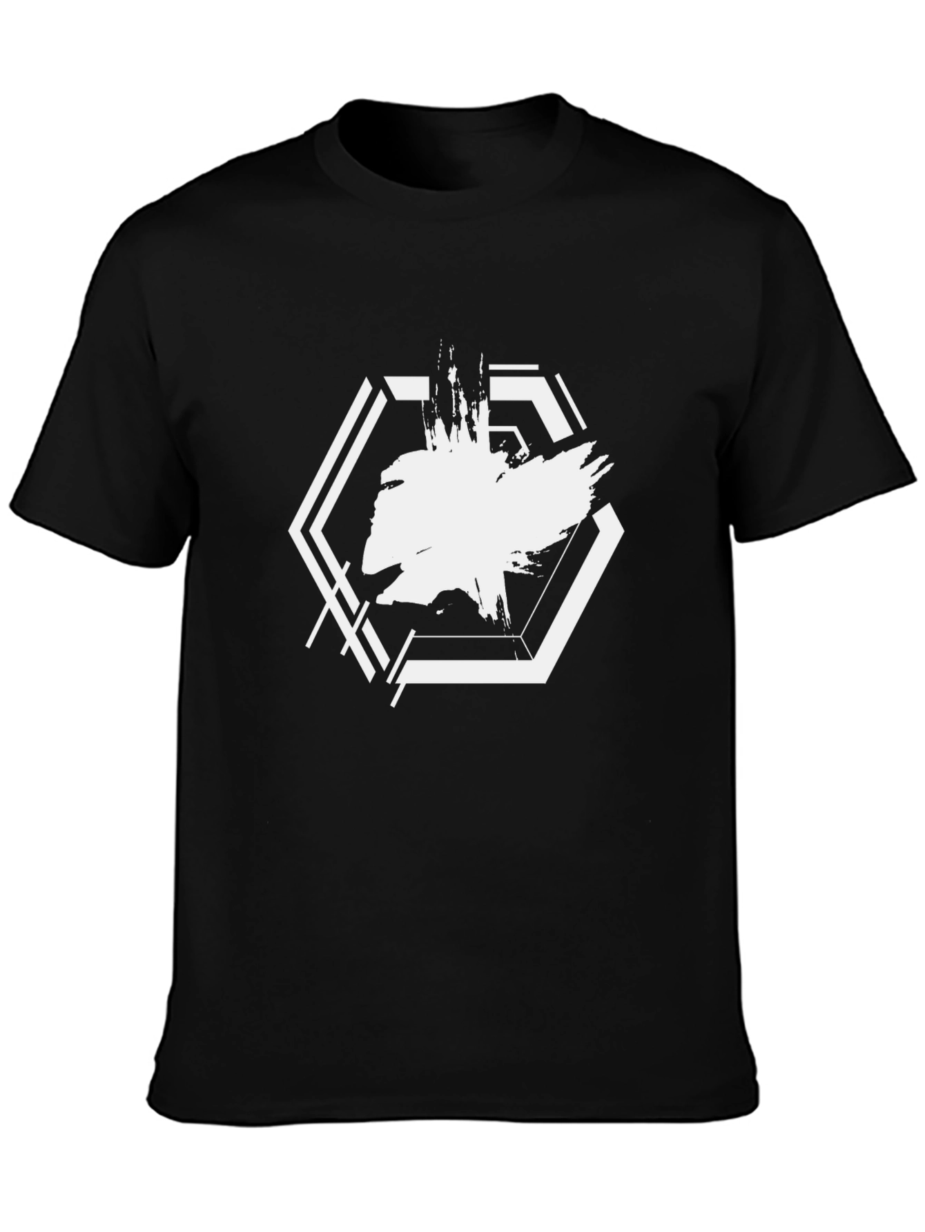 Abstract Hexagon Graphic Black T-Shirt