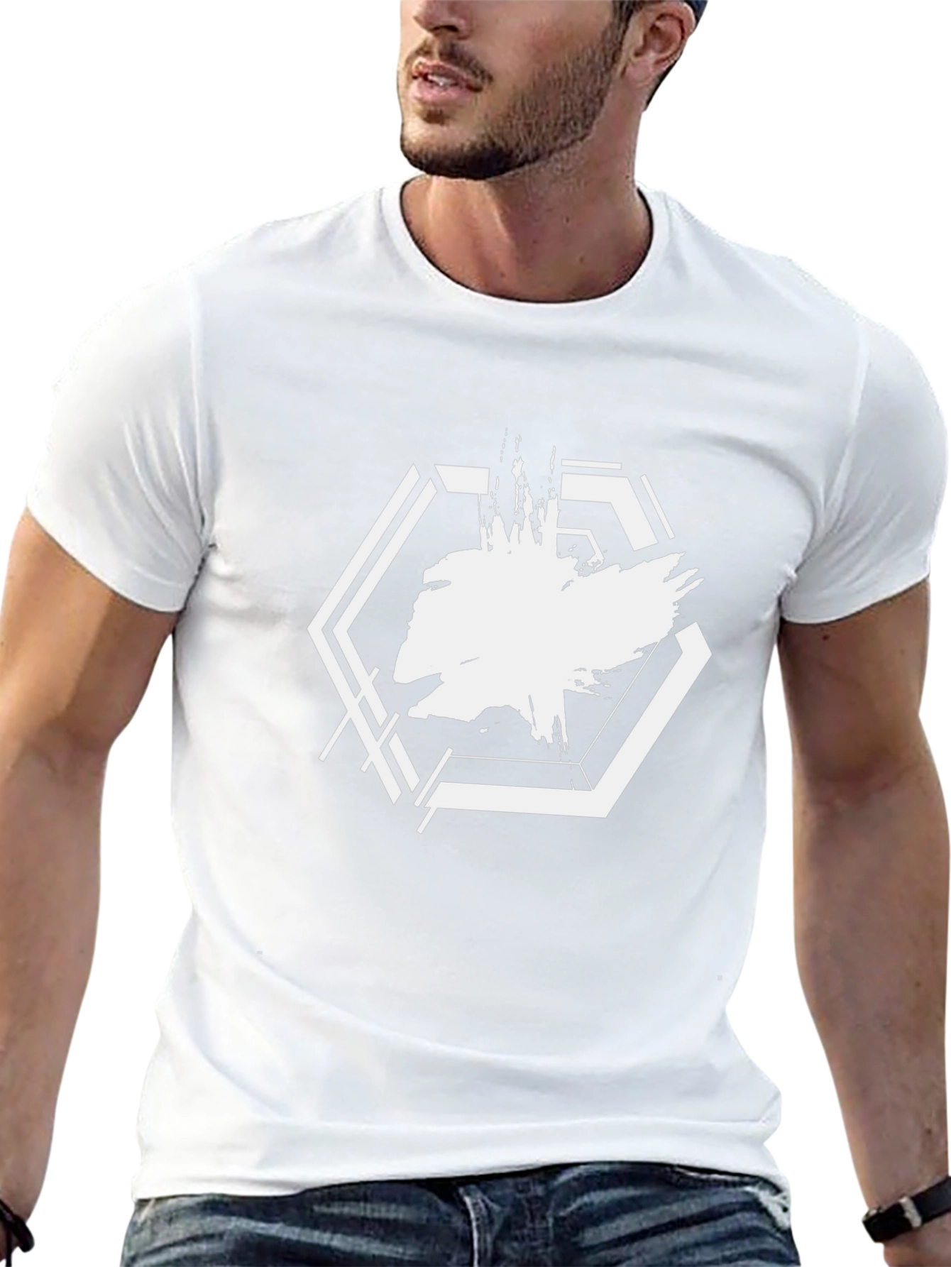 Abstract Hexagon Graphic Black T-Shirt