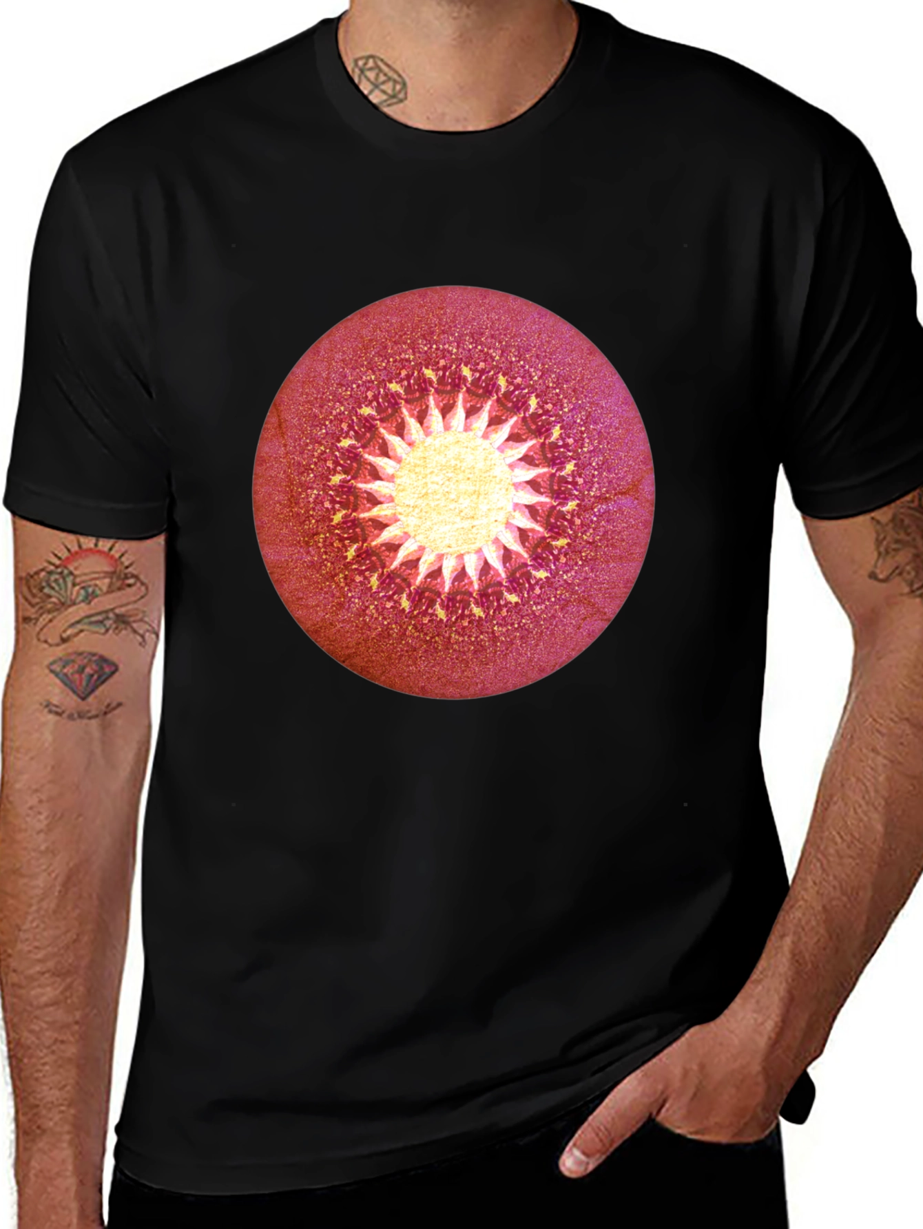 Abstract Sunburst Graphic Black T-Shirt