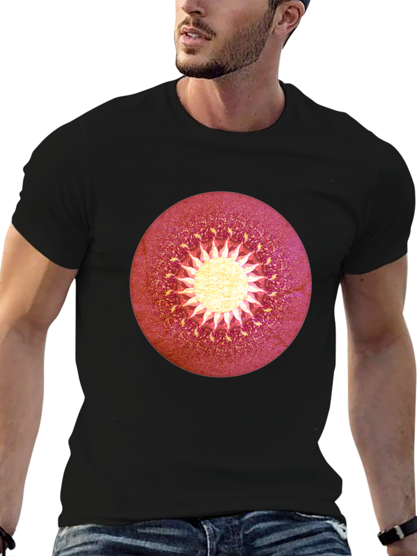 Abstract Sunburst Graphic Black T-Shirt