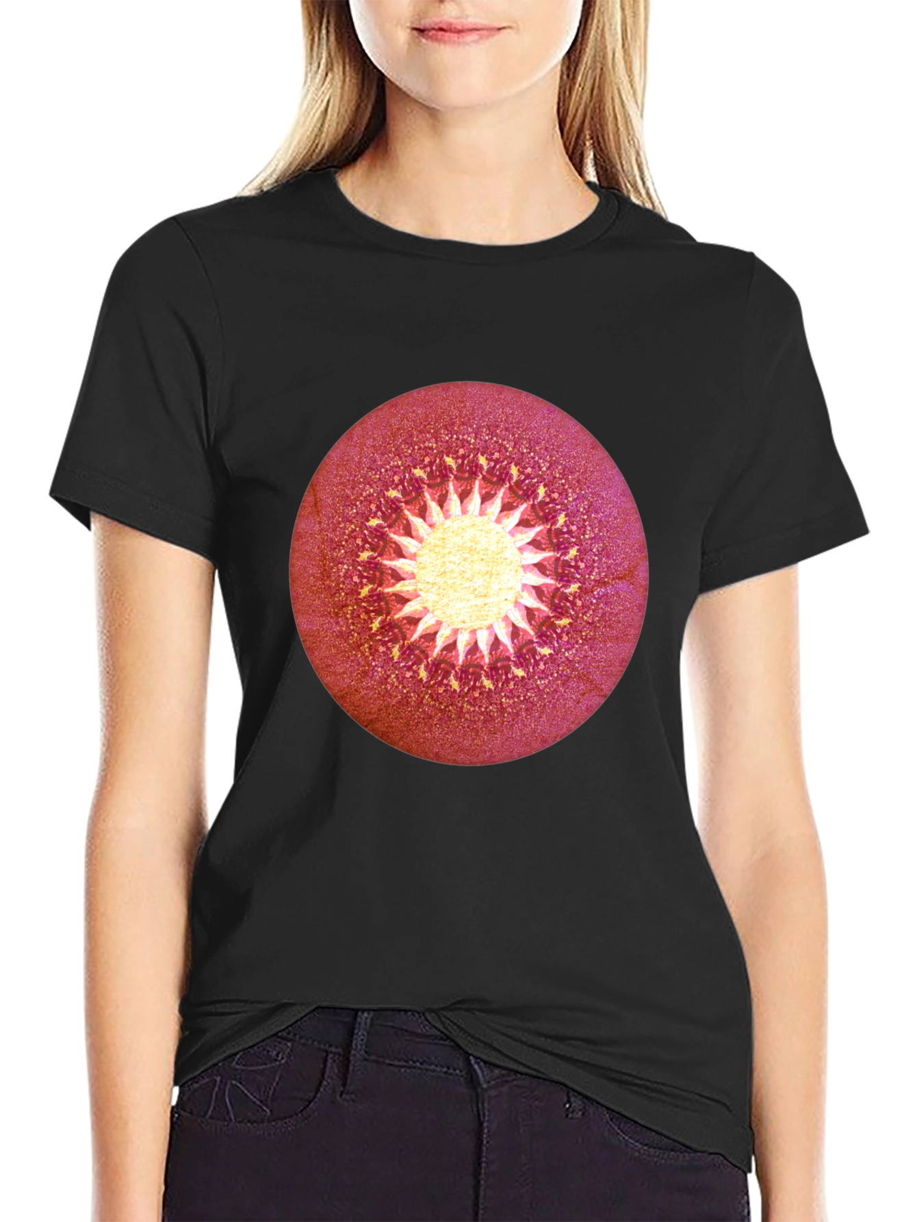 Abstract Sunburst Graphic Black T-Shirt