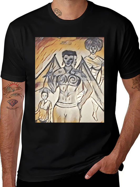 Artistic Graphic Print Black T-Shirt