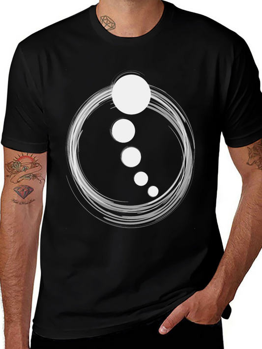 Abstract Circle Dot Graphic Tee - Casual Black T-Shirt