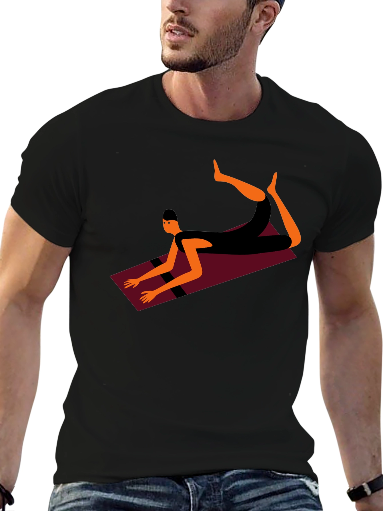 Yoga Pose Graphic Tee - Black Cotton Blend Shirt