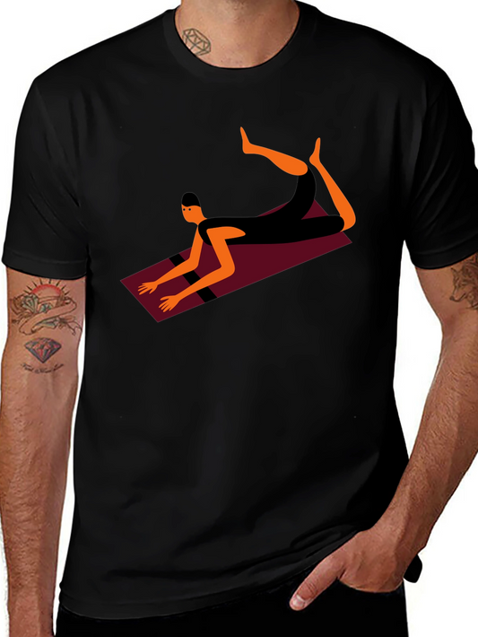 Yoga Pose Graphic Tee - Black Cotton Blend Shirt