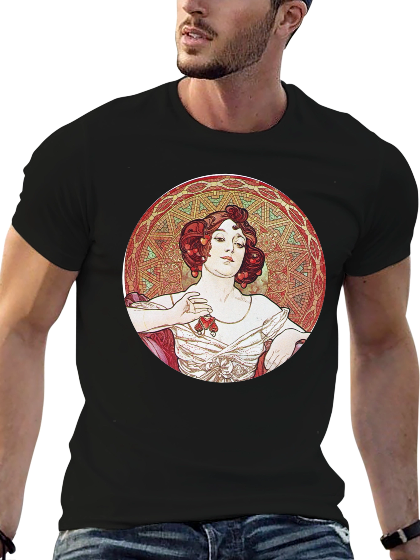 Art Nouveau Lady Graphic Tee - Black