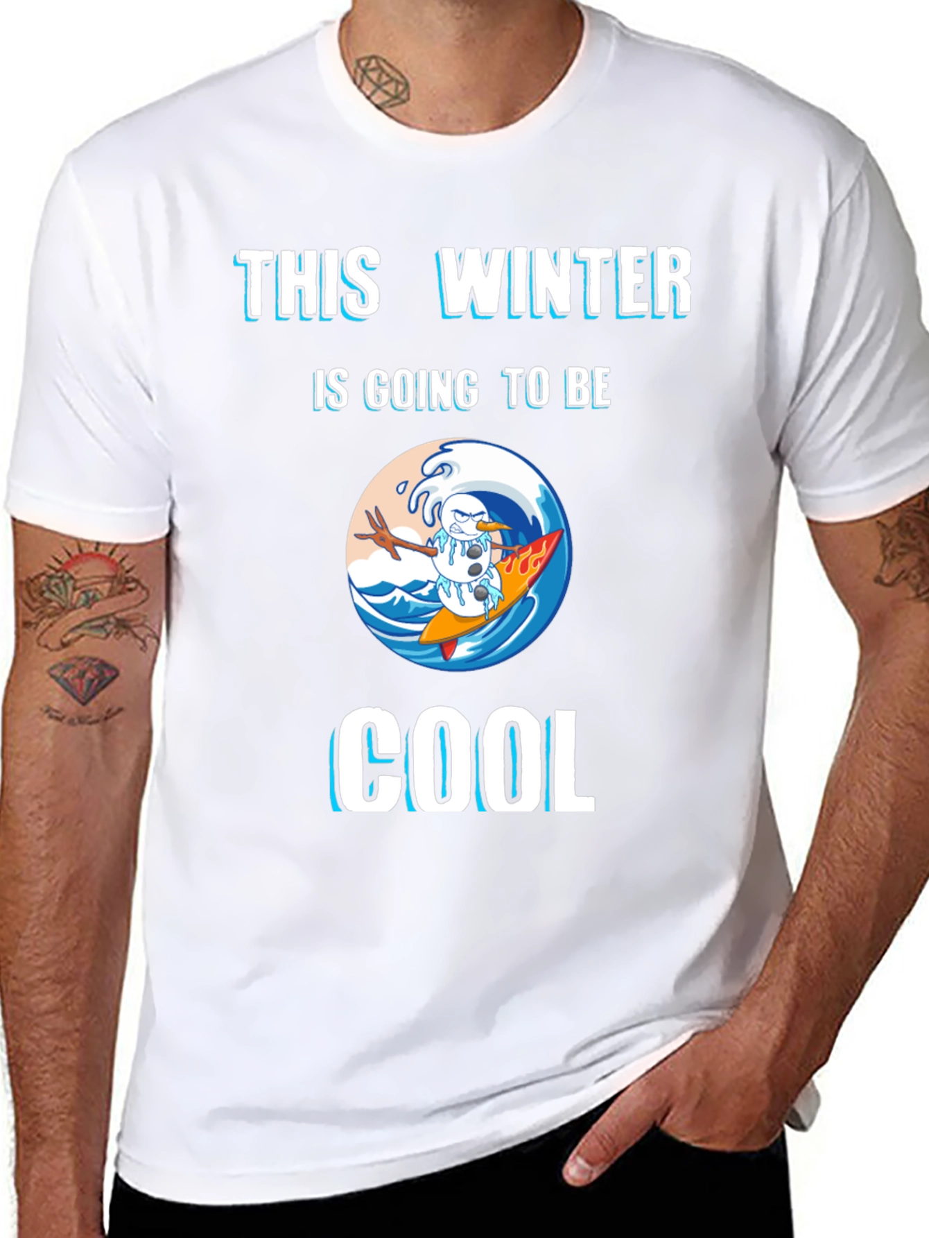 Winter Surfing Snowman Graphic Tee