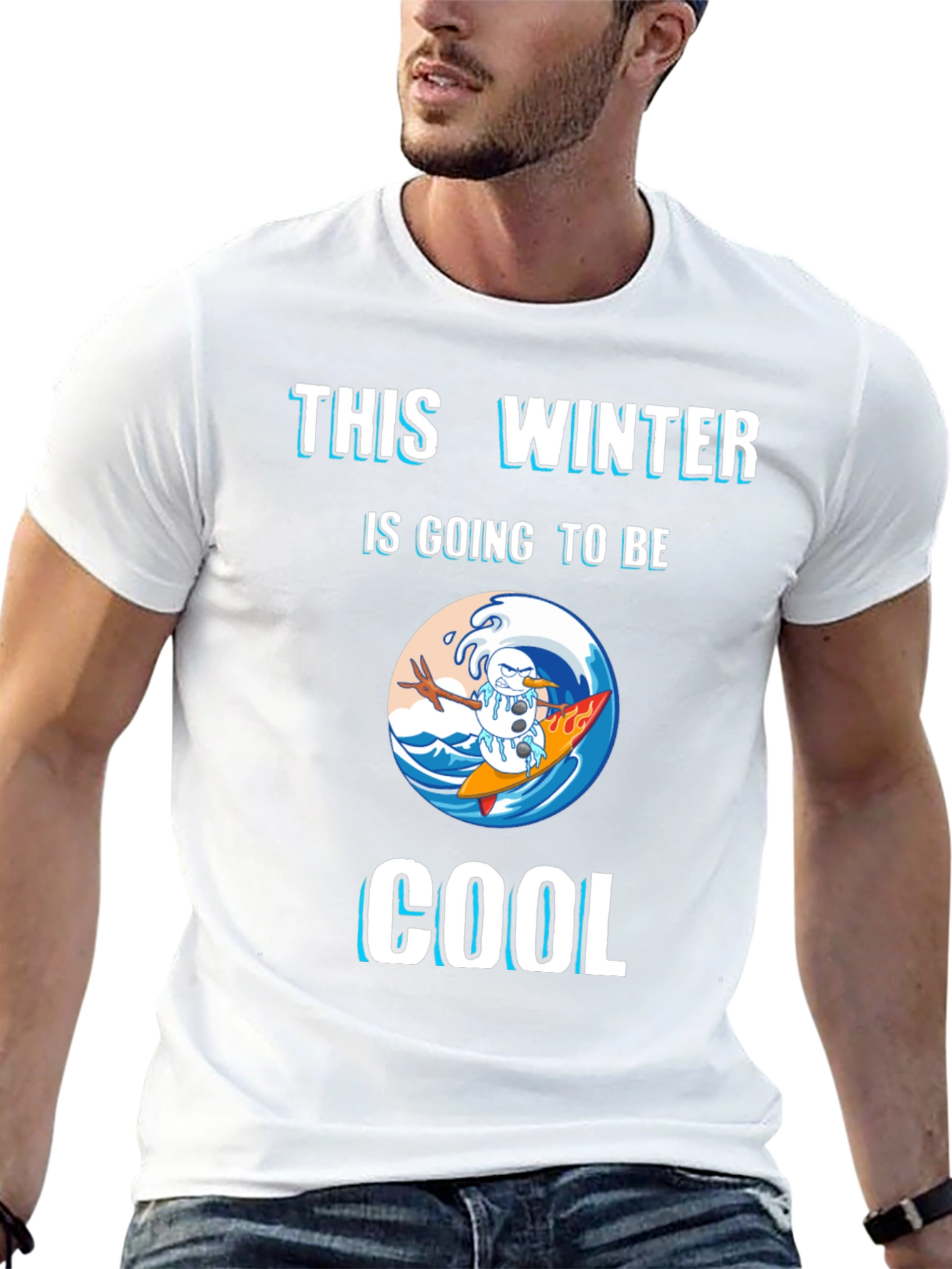 Winter Surfing Snowman Graphic Tee