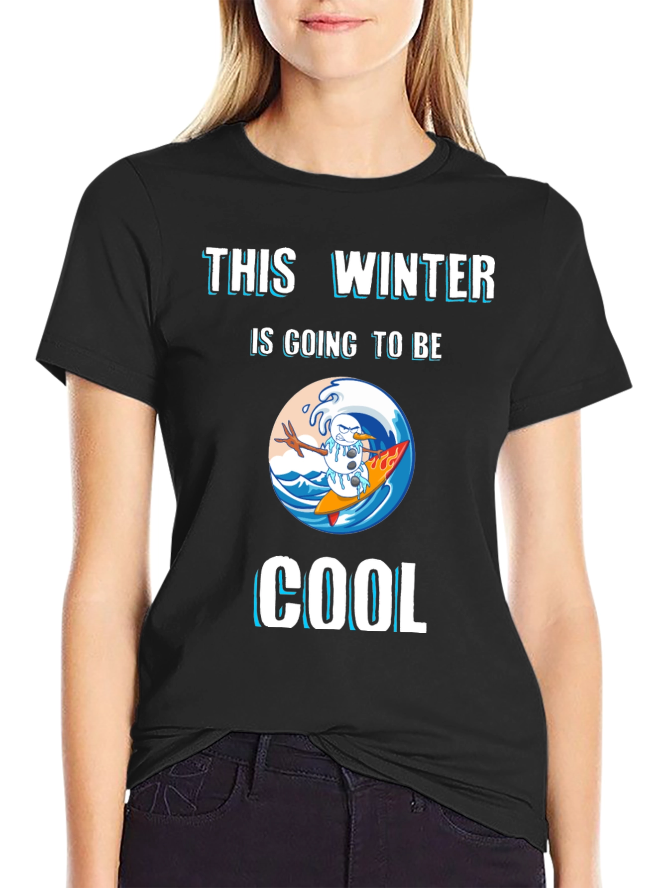 Winter Surfing Snowman Graphic Tee