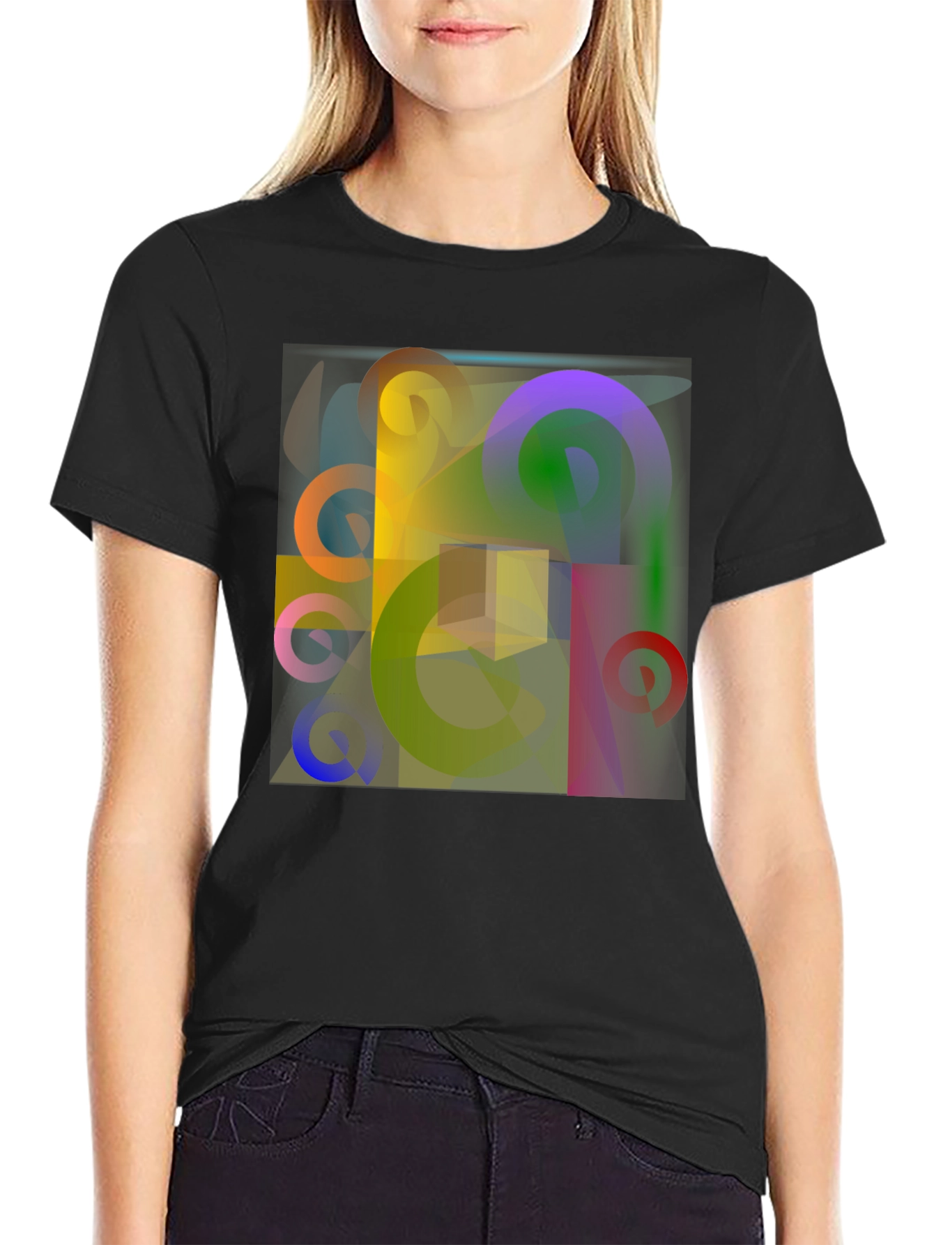 Abstract Geometric Art Print Black T-Shirt