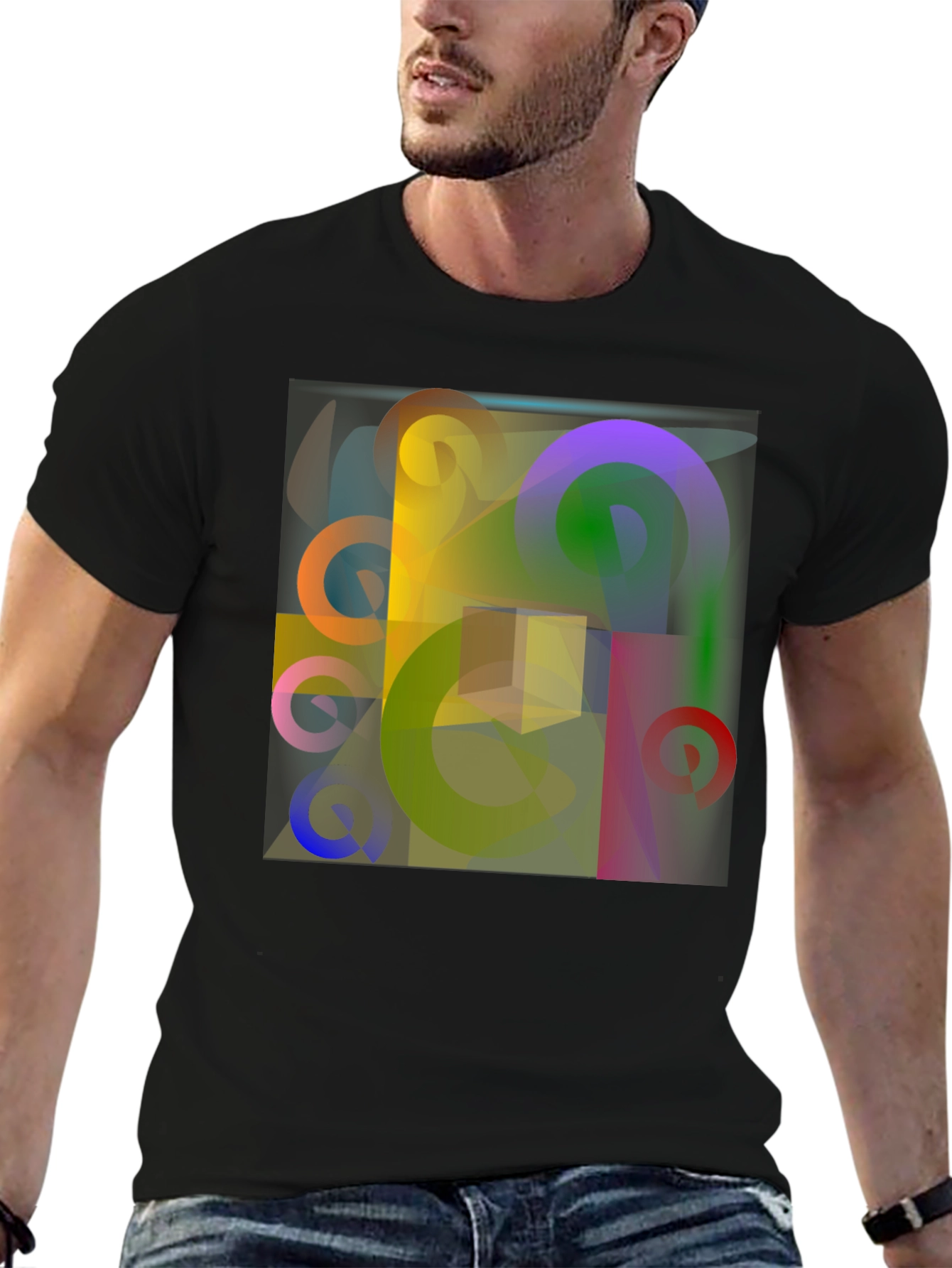 Abstract Geometric Art Print Black T-Shirt