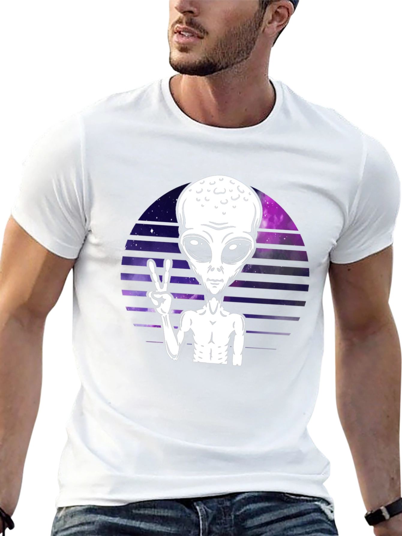 Alien Peace Sign Graphic Tee - Retro Space T-Shirt