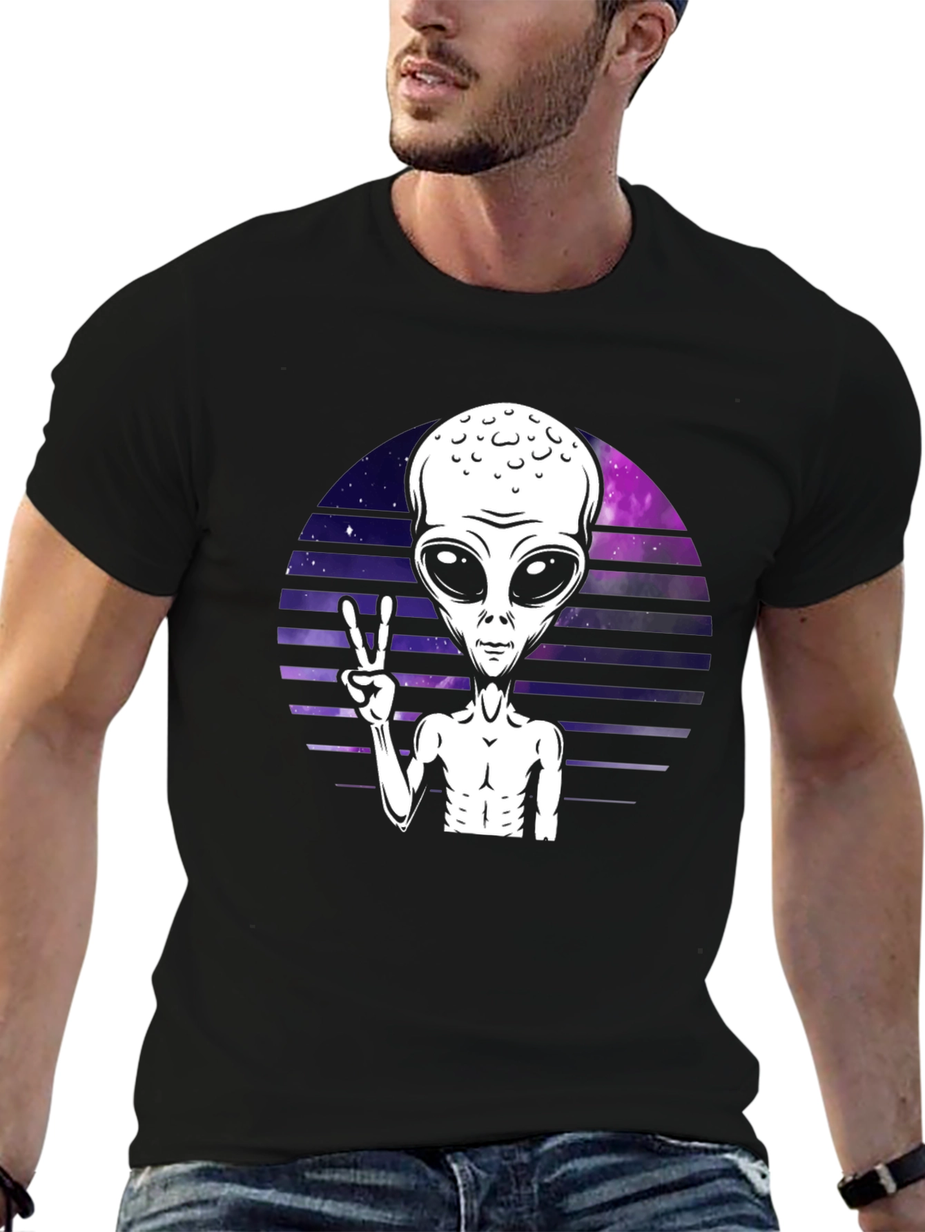 Alien Peace Sign Graphic Tee - Retro Space T-Shirt