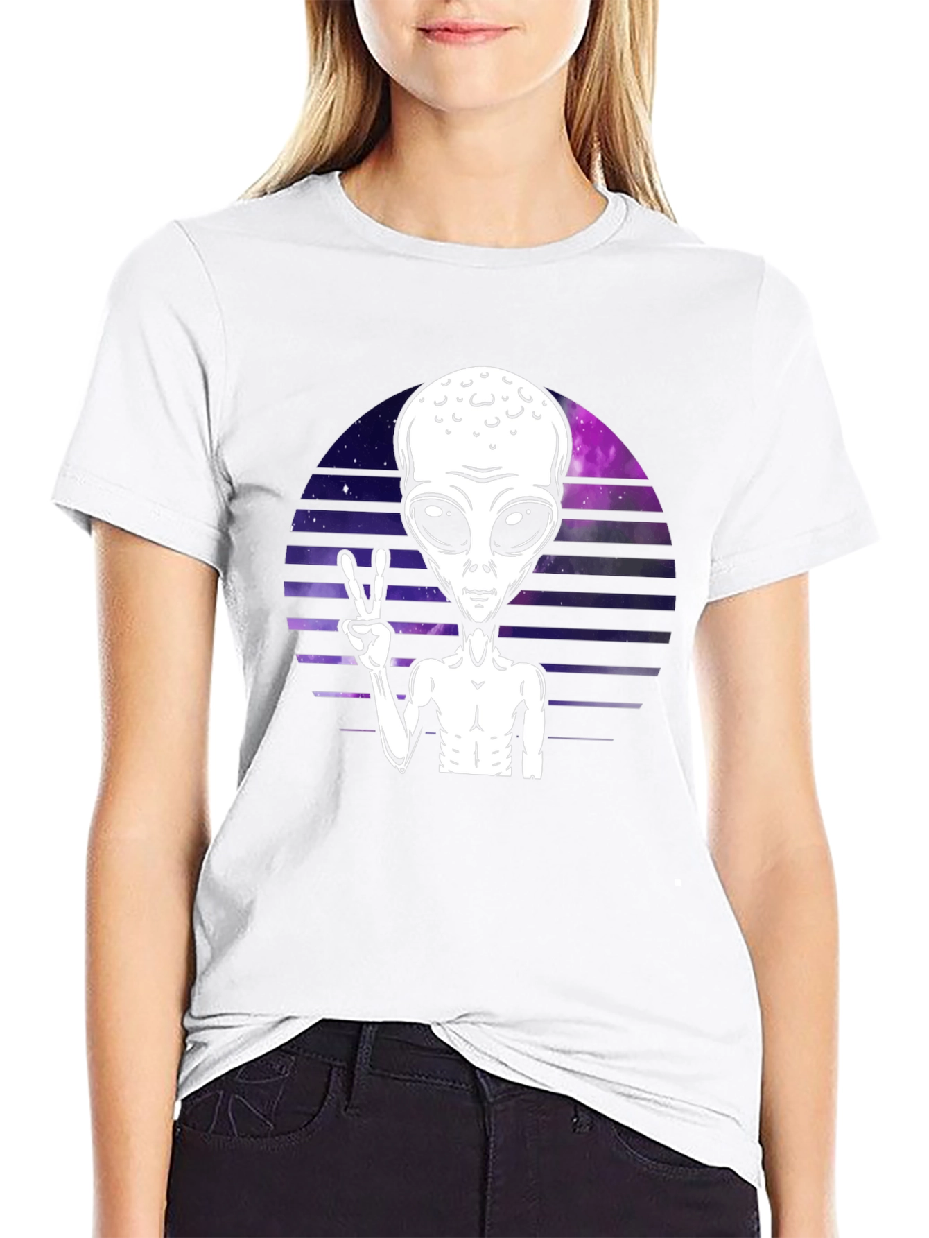 Alien Peace Sign Graphic Tee - Retro Space T-Shirt