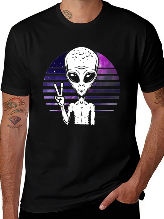 Alien Peace Sign Graphic Tee - Retro Space T-Shirt