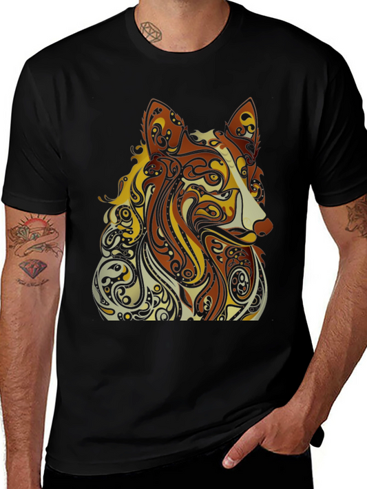 Abstract Dog Graphic Black T-Shirt - Artistic Style