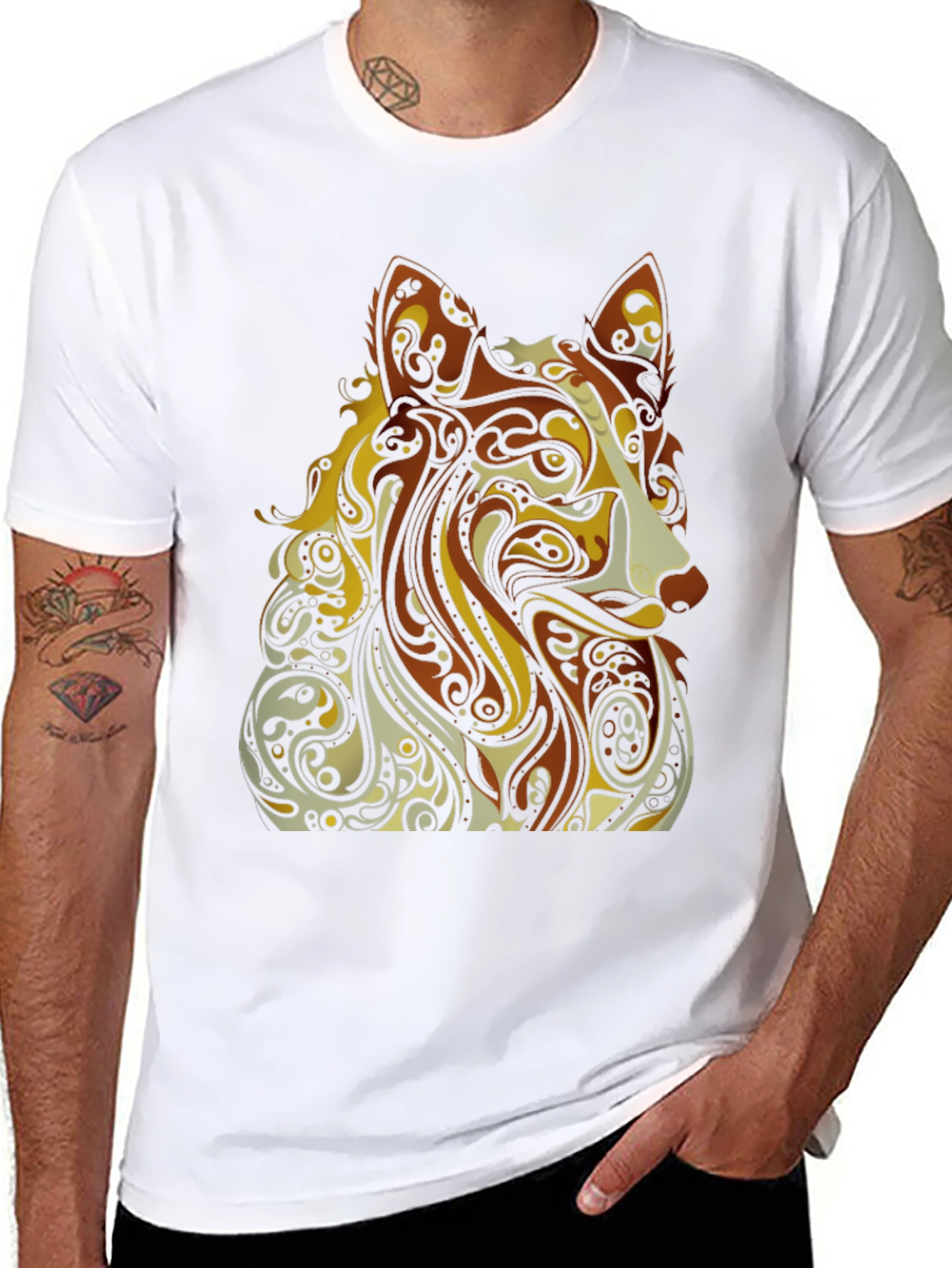 Abstract Dog Graphic Black T-Shirt - Artistic Style