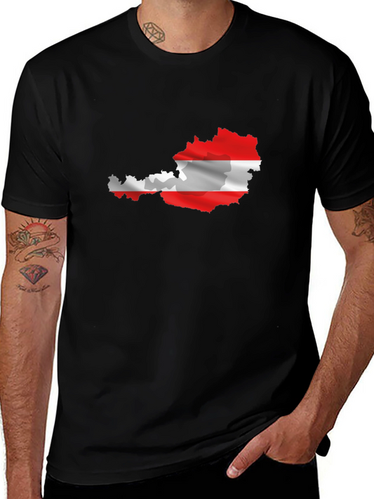 Austria Flag Map Graphic Tee - Black Cotton T-Shirt