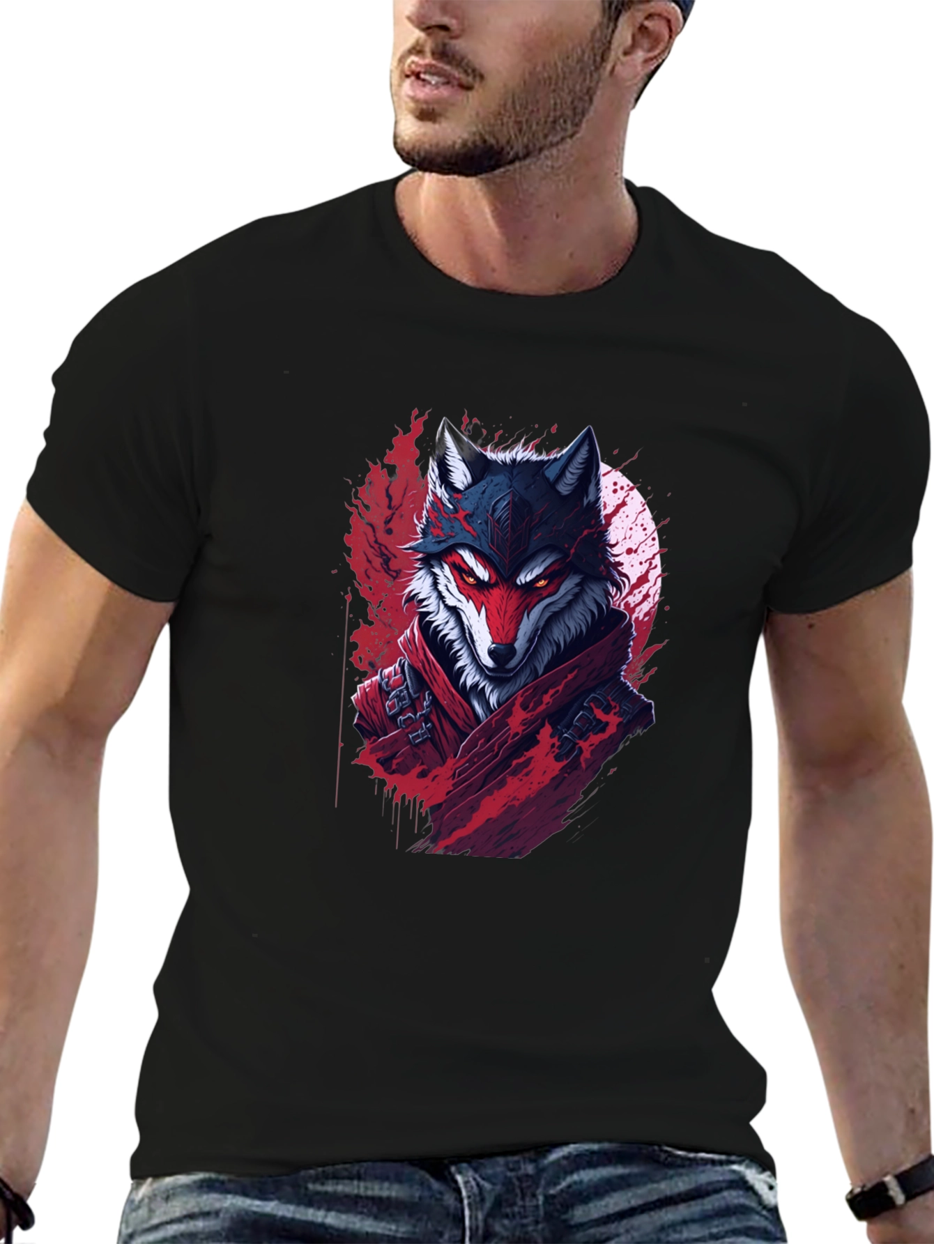 Wolf Warrior Graphic Tee - Black Cotton T-Shirt