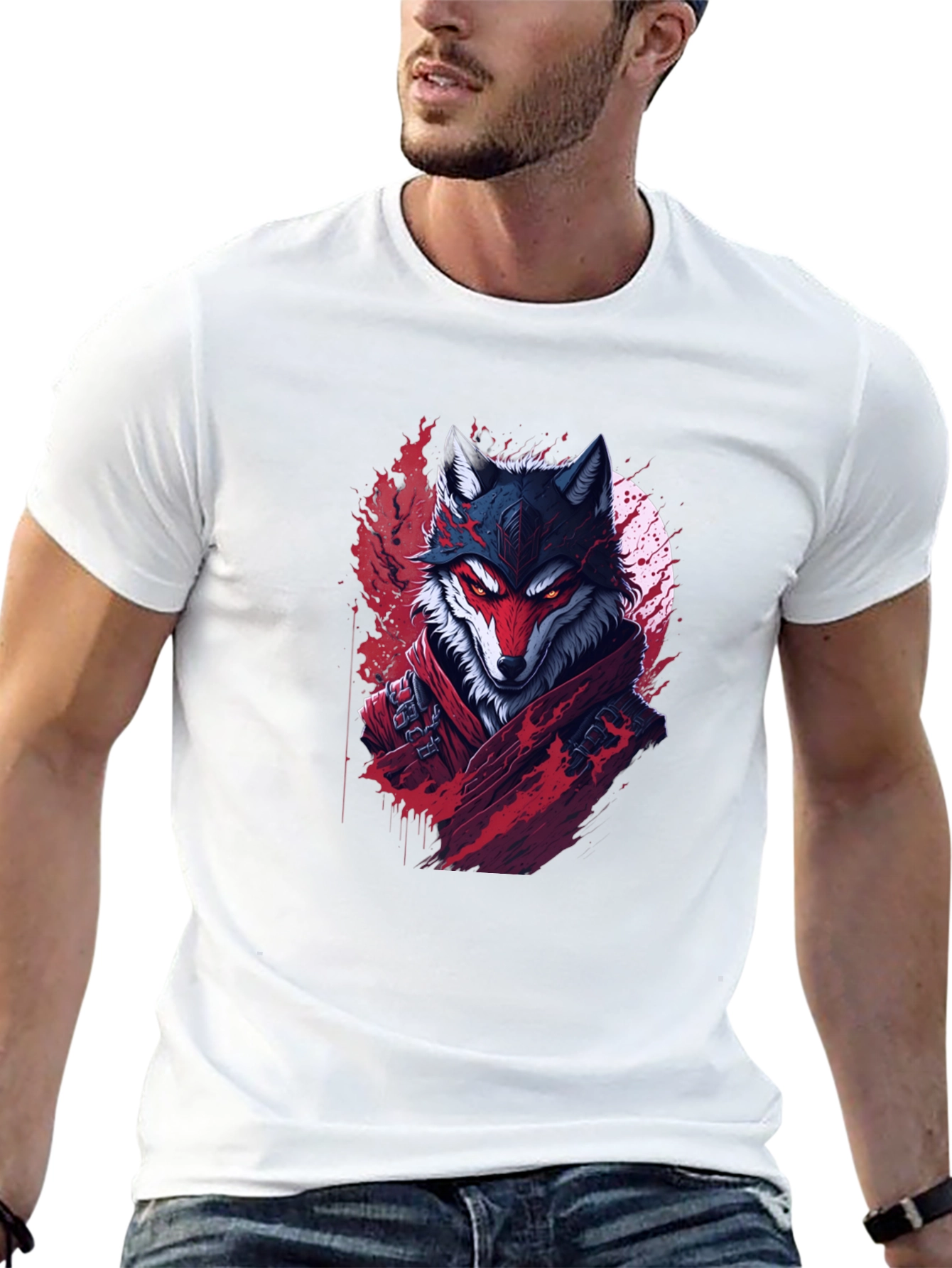 Wolf Warrior Graphic Tee - Black Cotton T-Shirt