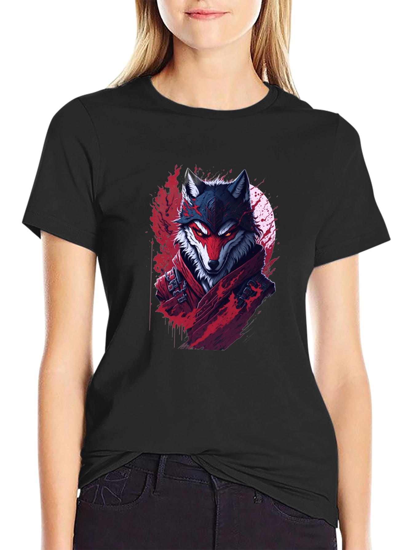 Wolf Warrior Graphic Tee - Black Cotton T-Shirt