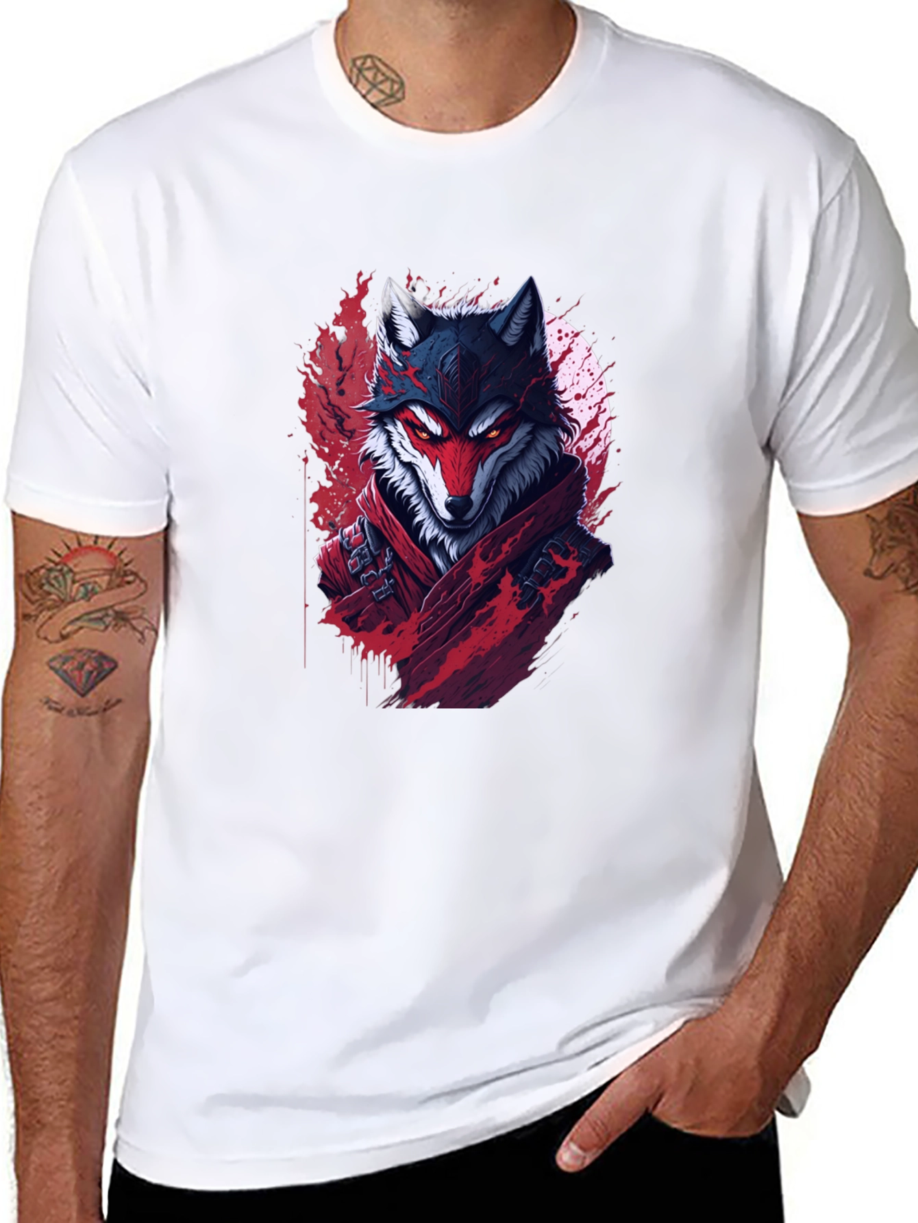 Wolf Warrior Graphic Tee - Black Cotton T-Shirt