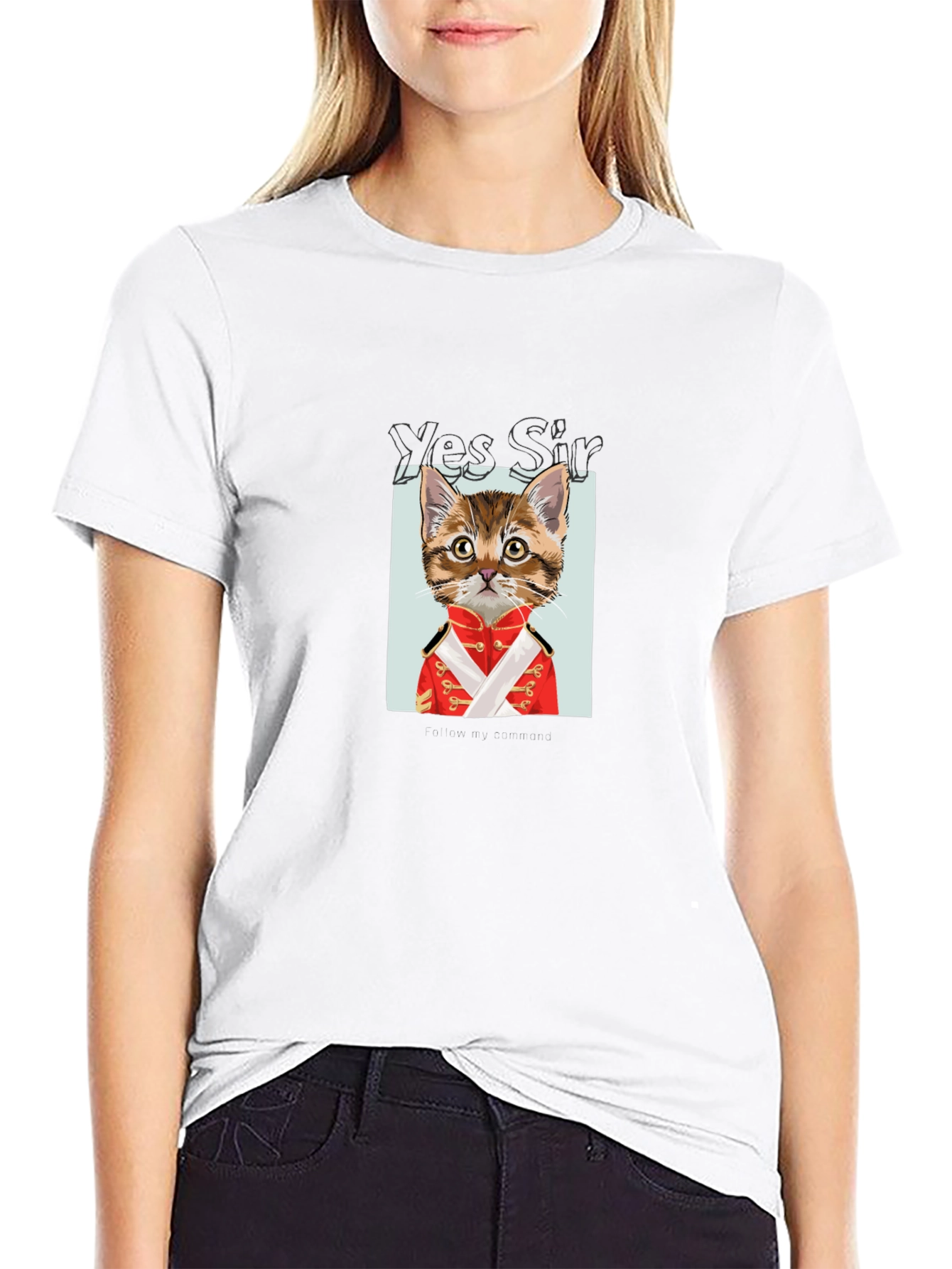 Yes Sir Cat Graphic Tee - Black Cotton T-Shirt