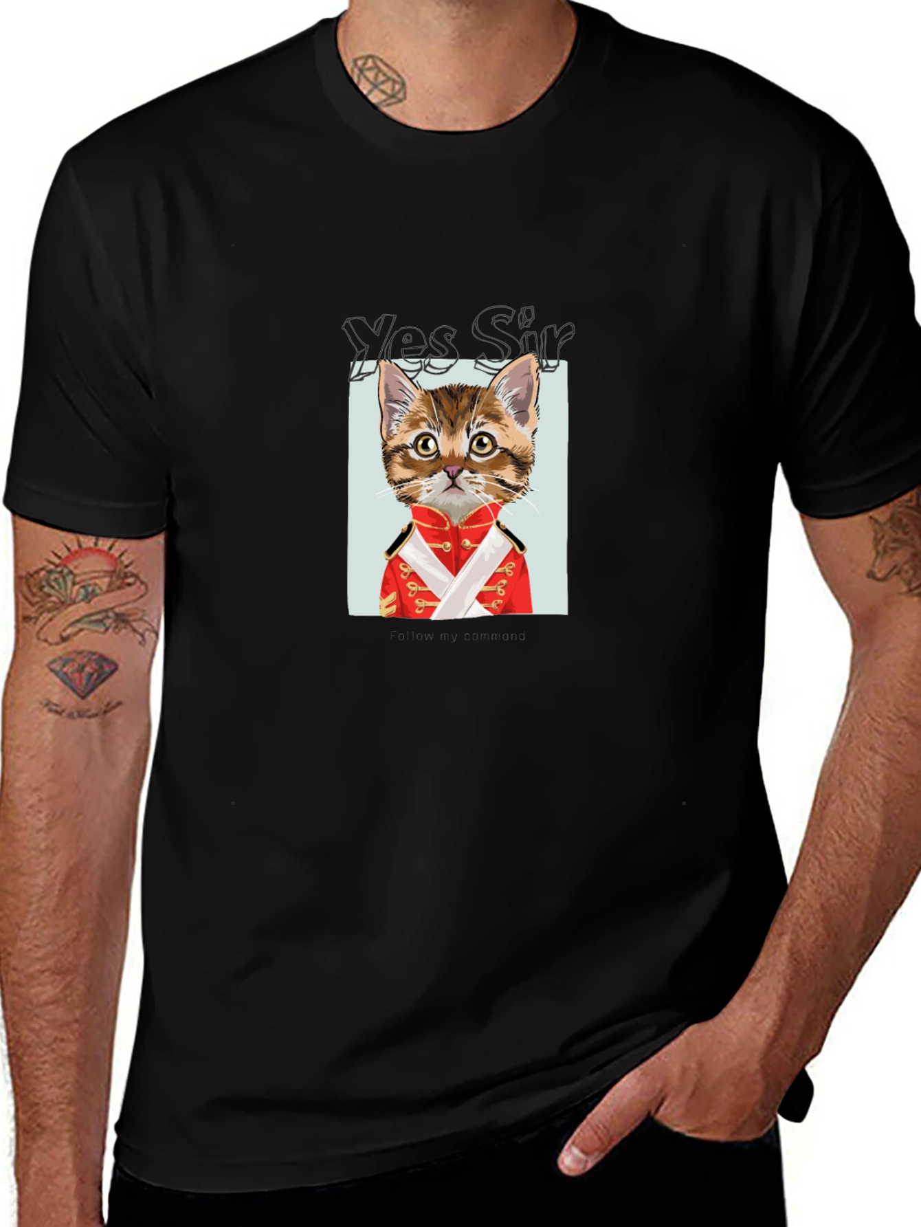 Yes Sir Cat Graphic Tee - Black Cotton T-Shirt